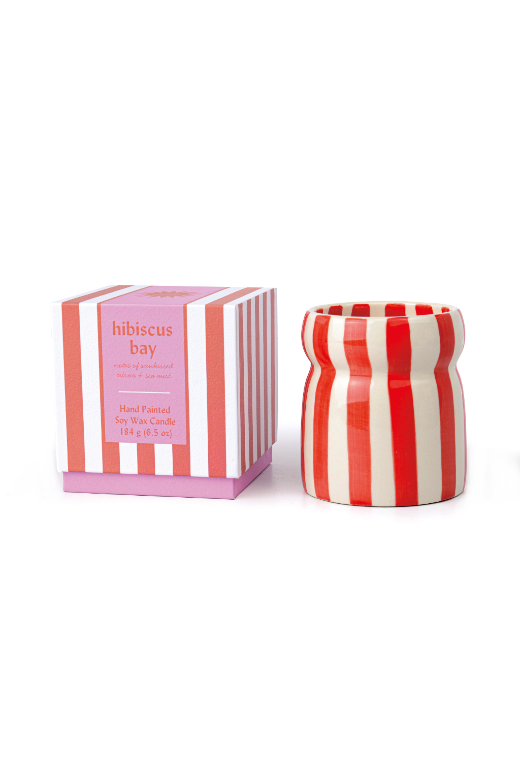 Cabana 6.5oz/184g Red Stripped Ceramic Candle