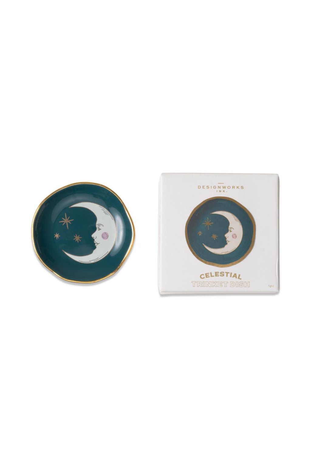 Celestial Ceramic Trinket Dish - Teal Moon