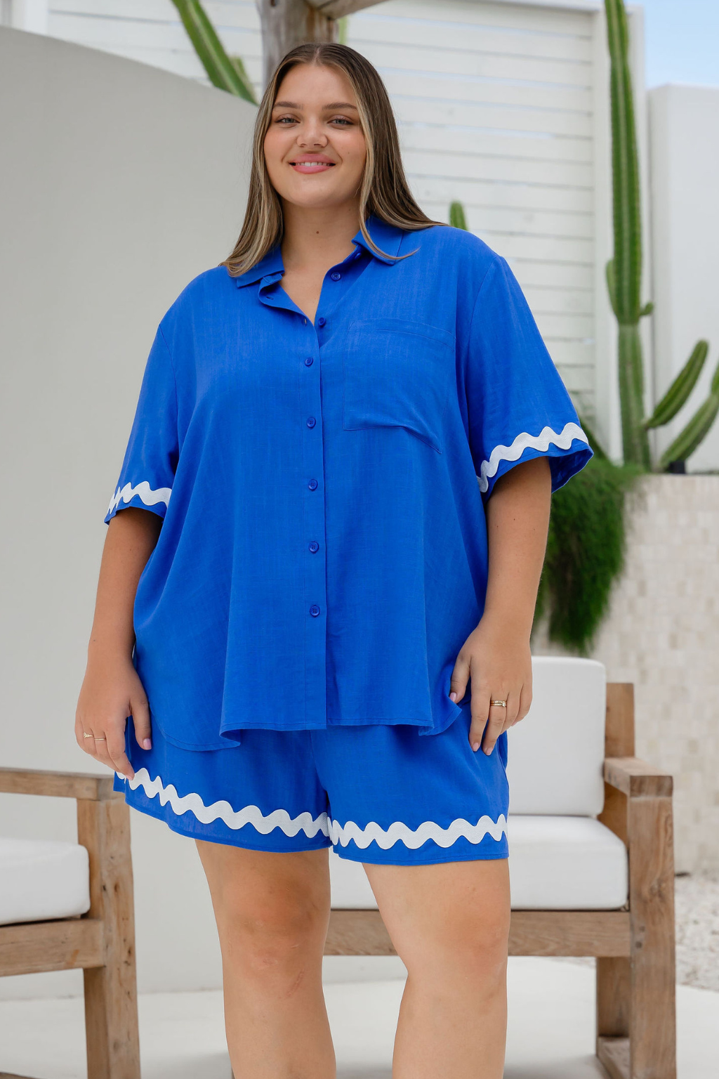 Samara Linen Blend Shirt in Elemental Blue