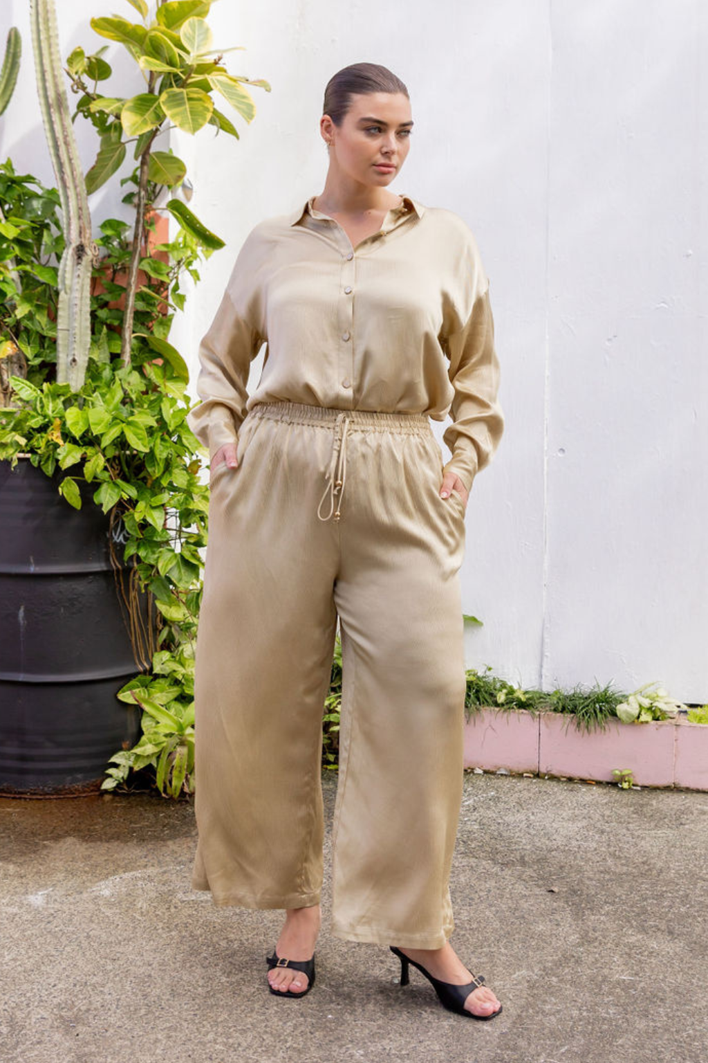 Gina Satin Pant in Gold
