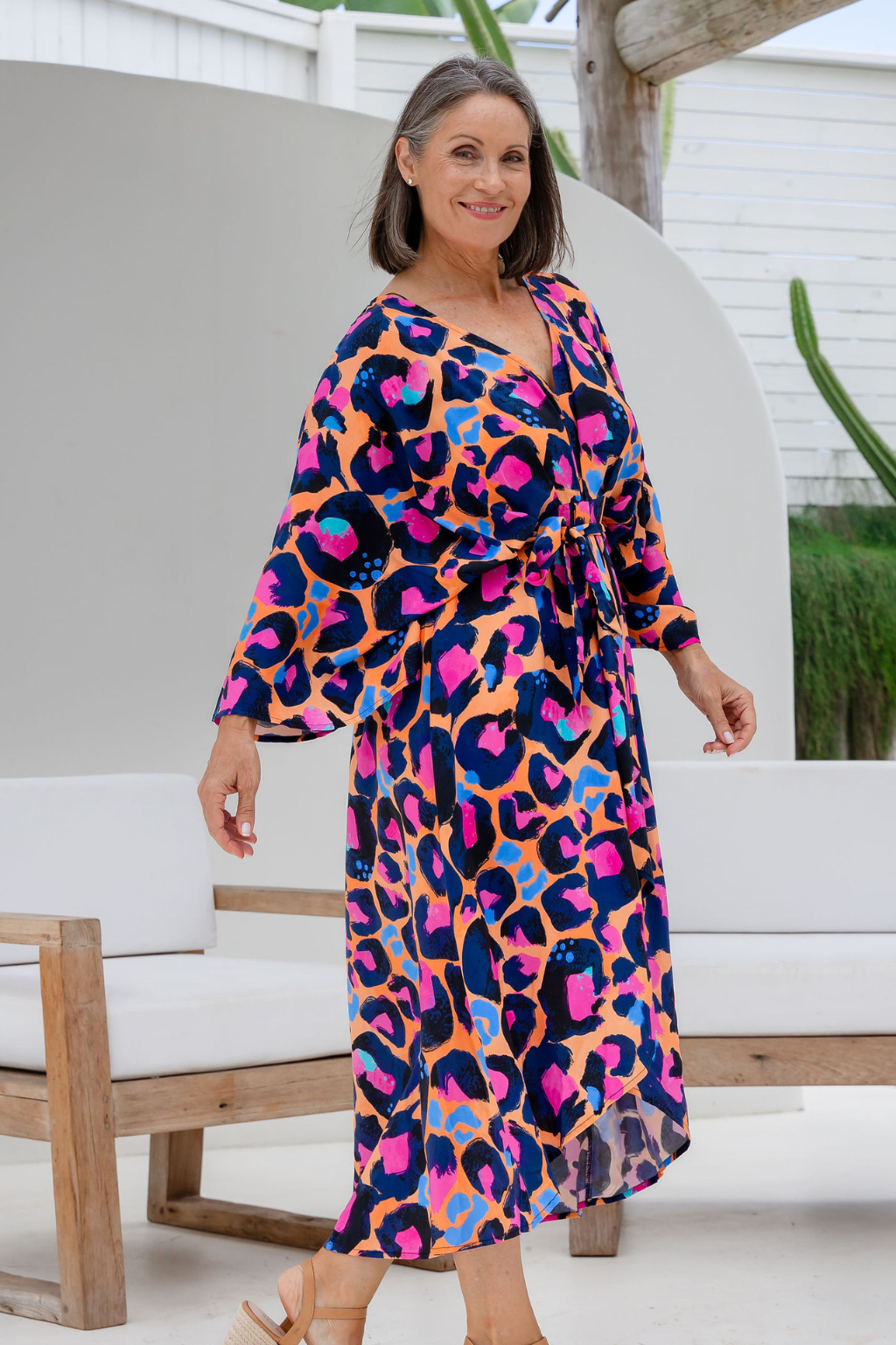 Polly Midi Dress in Sherbie - Peach Leopard by Kasey Rainbow