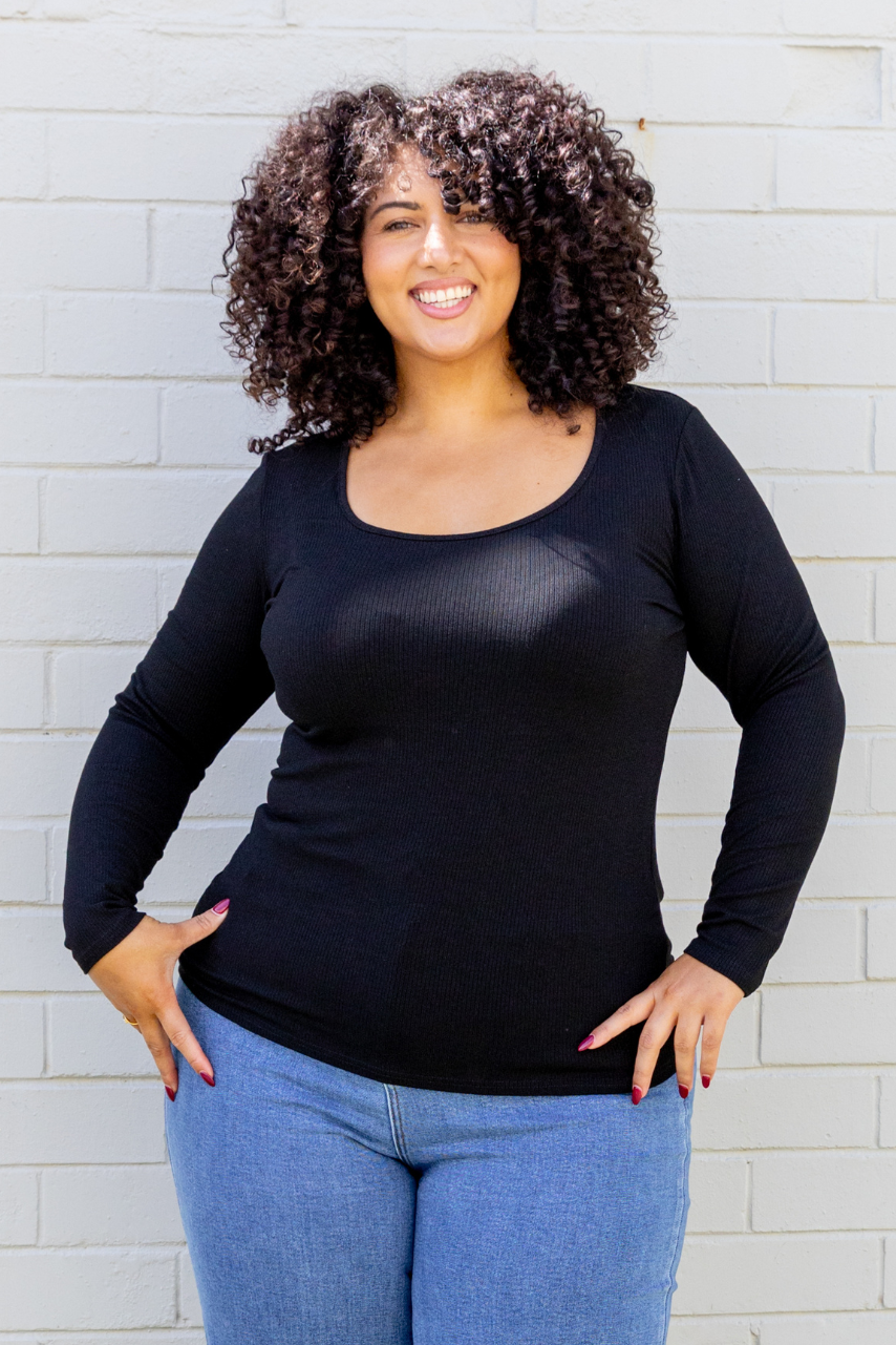 Billi Long Sleeve Rib Tee in Black