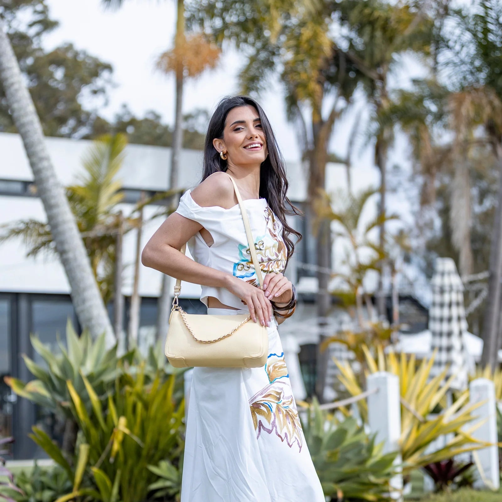 Eloise Yellow Chiffon Crossbody Bag by Black Caviar