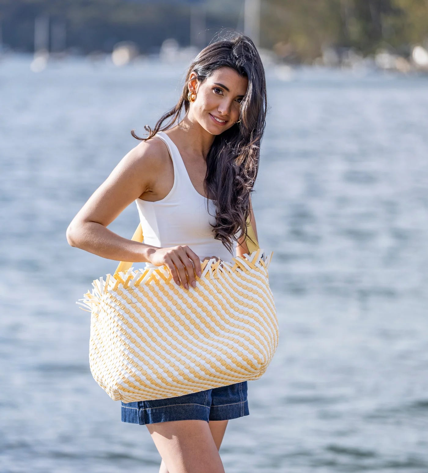 Bahama Yellow Large 2 Piece Woven Tote Bag by Black Caviar