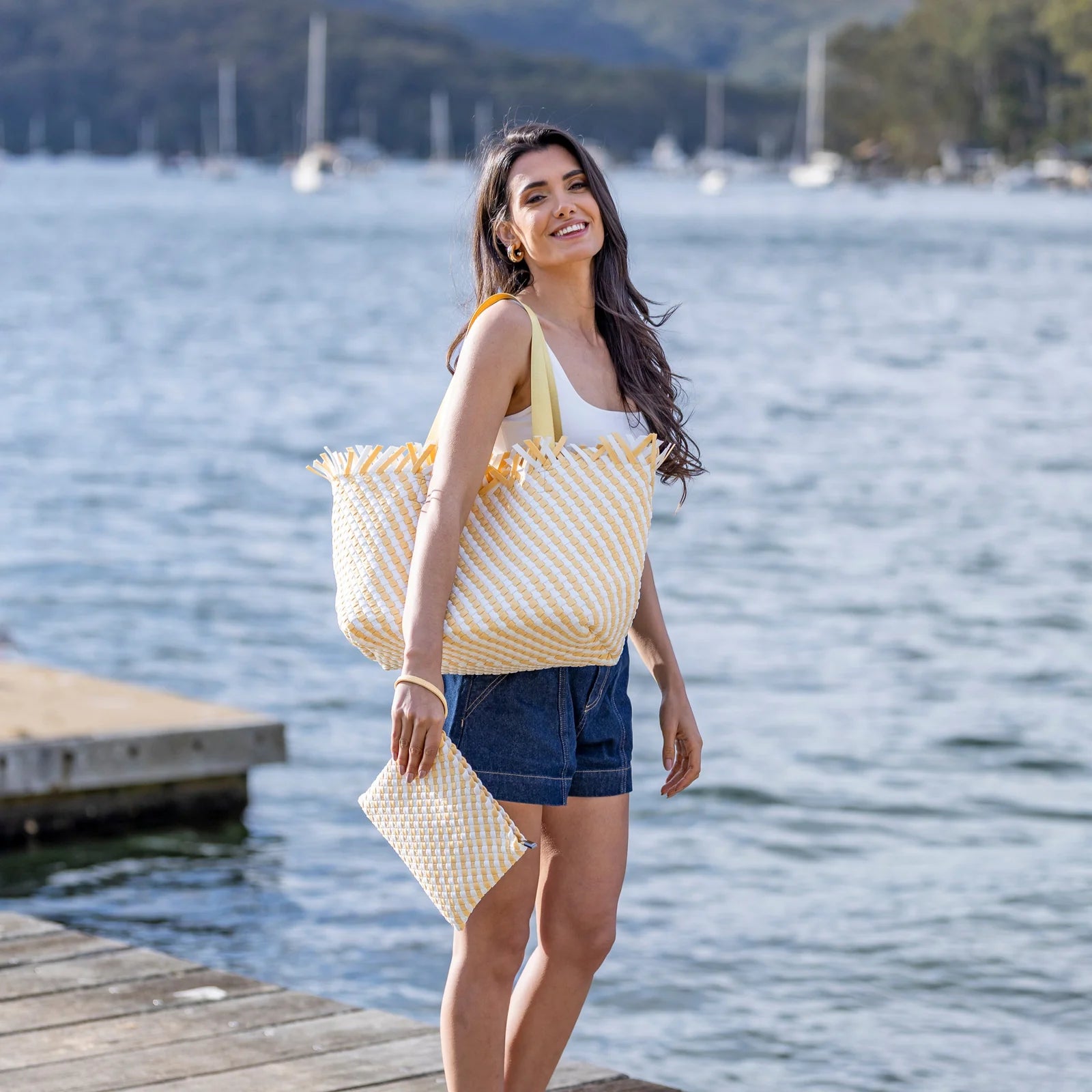 Bahama Yellow Large 2 Piece Woven Tote Bag by Black Caviar