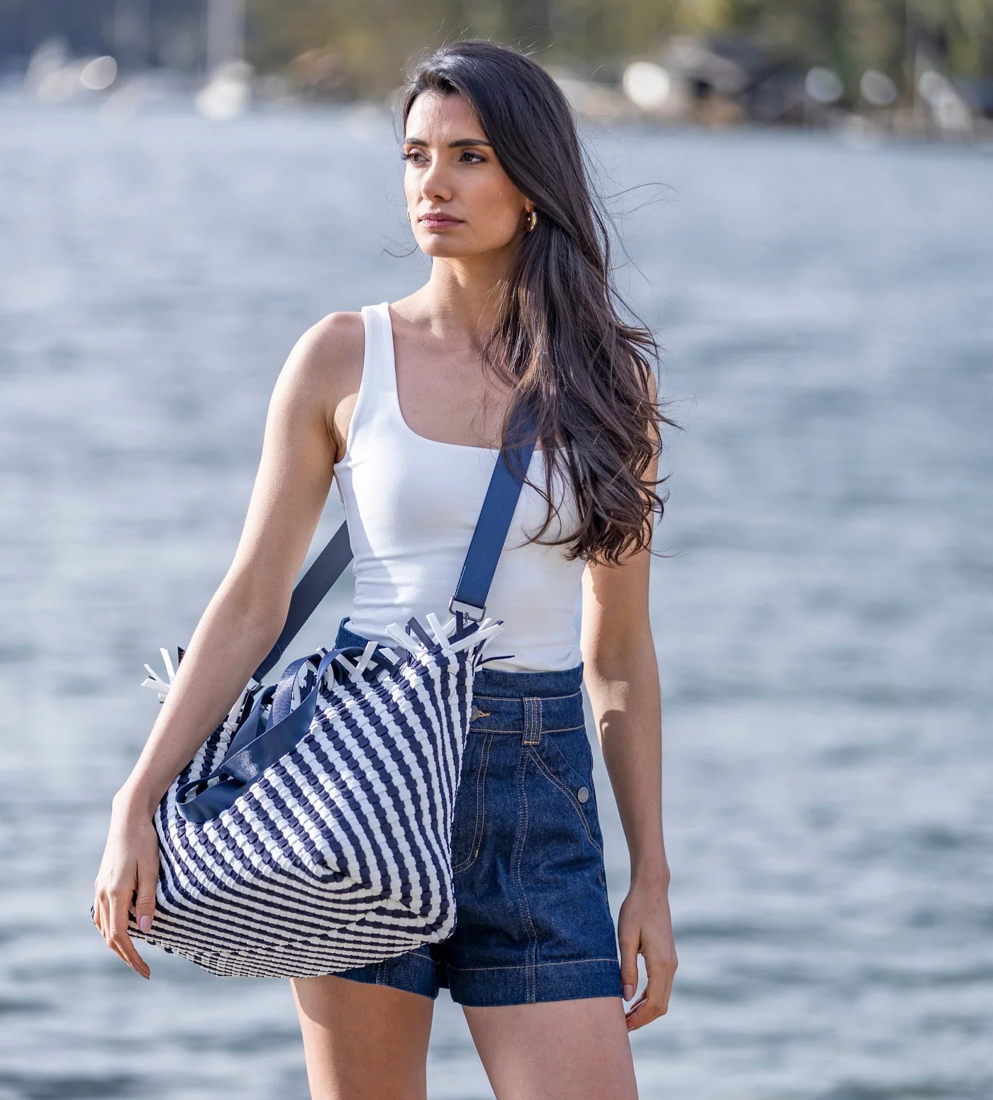 Bahama Navy Large 2 Piece Woven Tote Bag by Black Caviar