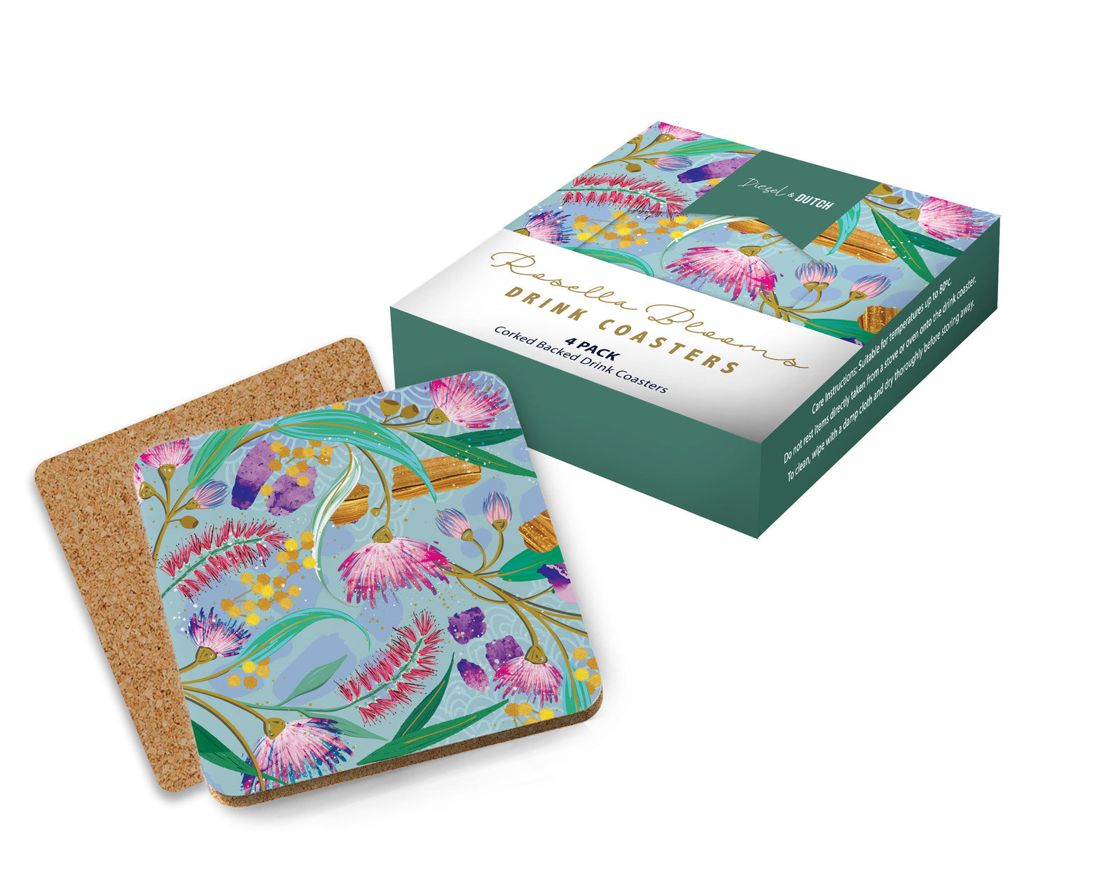 Rosella Blooms Drink Coaster Set 4 by Diesel & Dutch