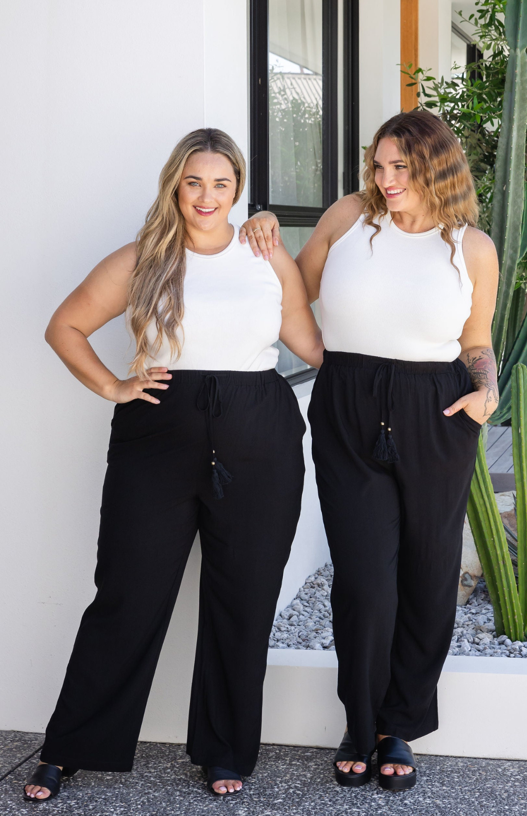 Nora Tassel Tie Pants in Black