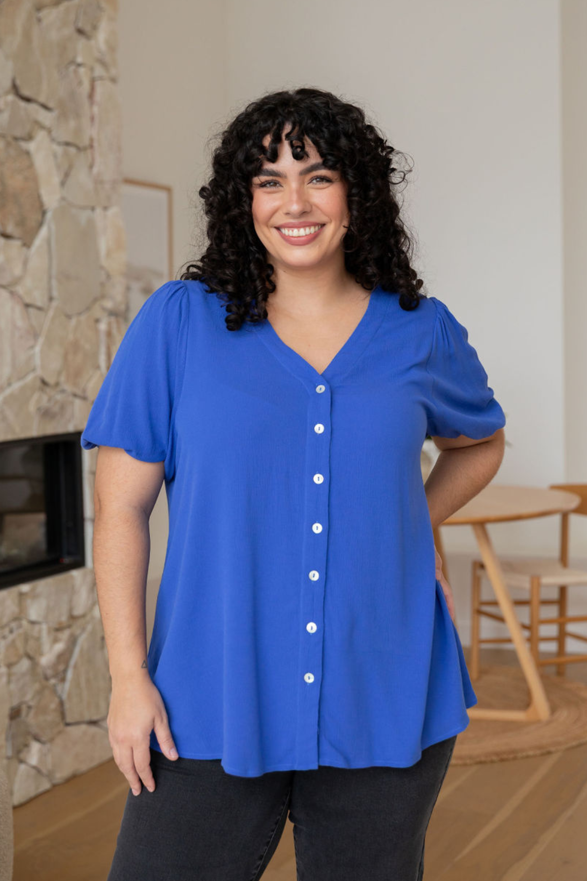 Winona Short Sleeve Blouse in Cobalt