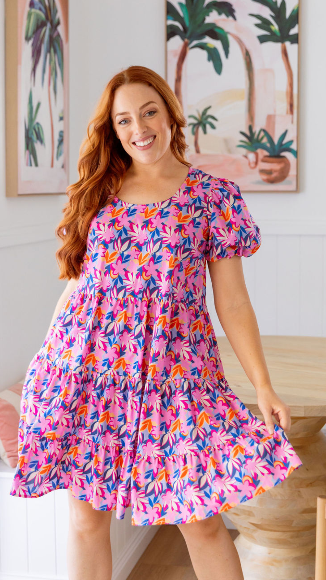 Greta Party Dress in Pink Garden