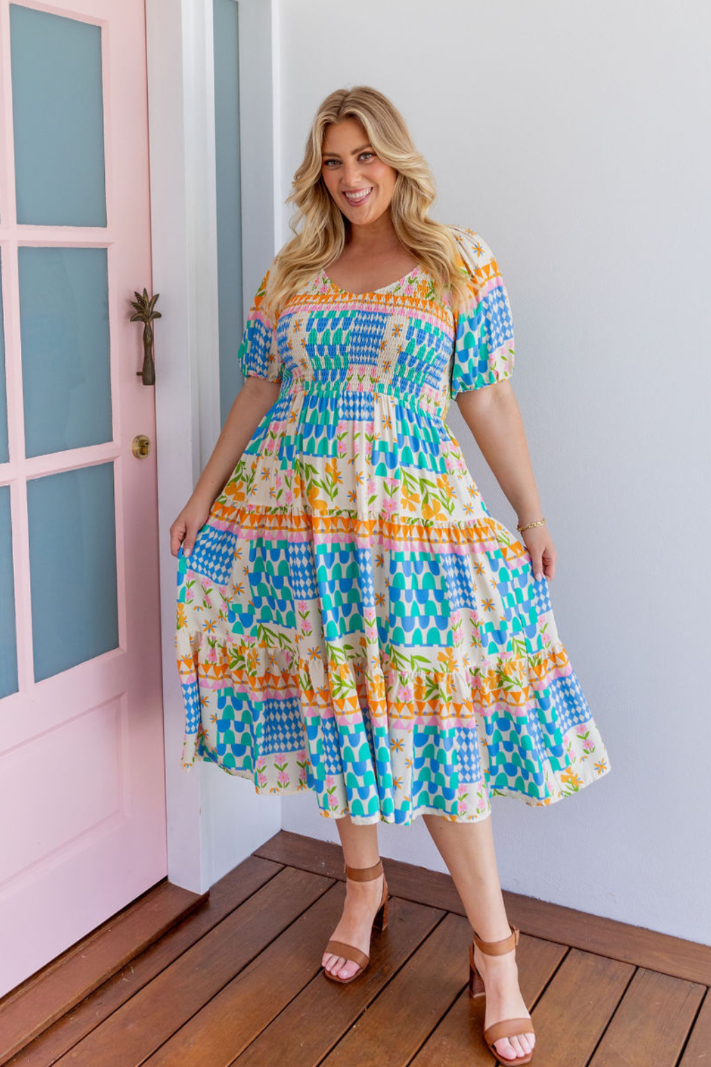 Peri Midi Dress in Patch Garden