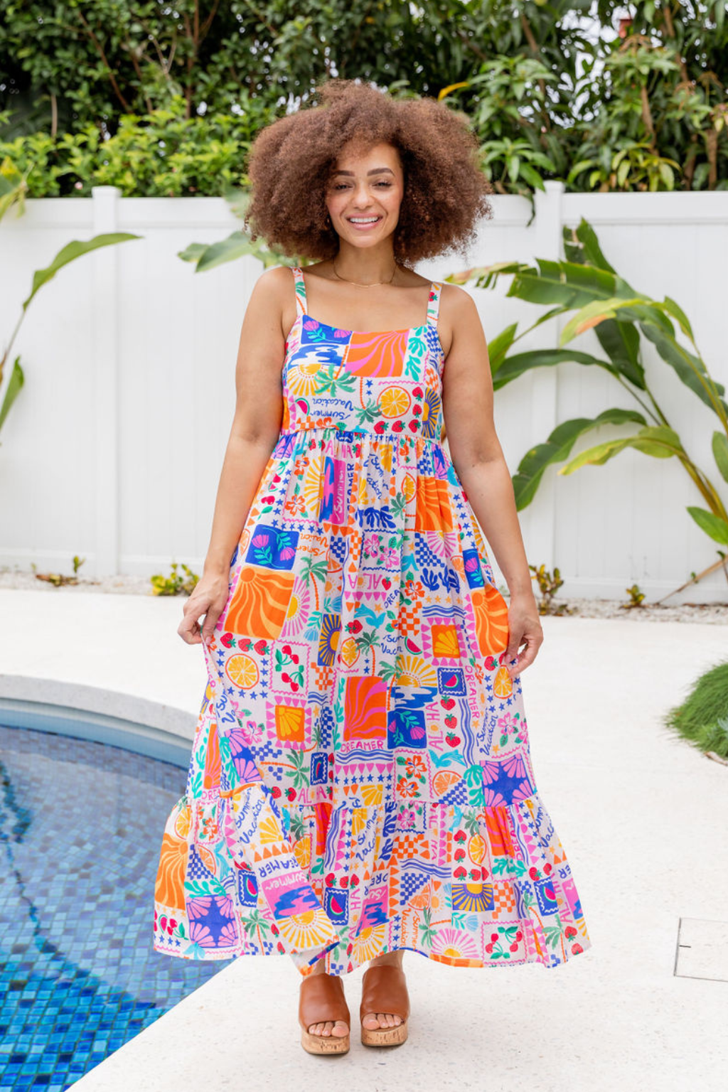 Evie Linen Blend Maxi Dress in Summer Vacation