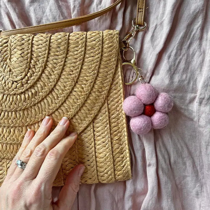 Felt Flower Keychain Charm in Pink