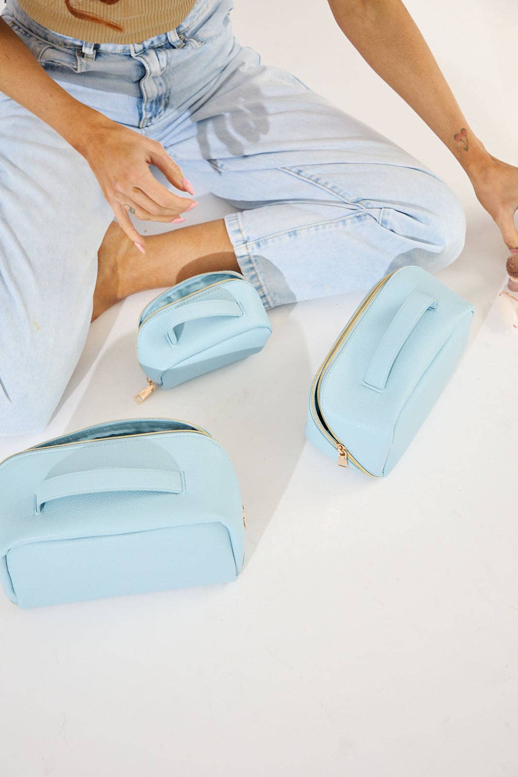 Cosmetic Beauty Bag - Set Of 3 - Light Blue