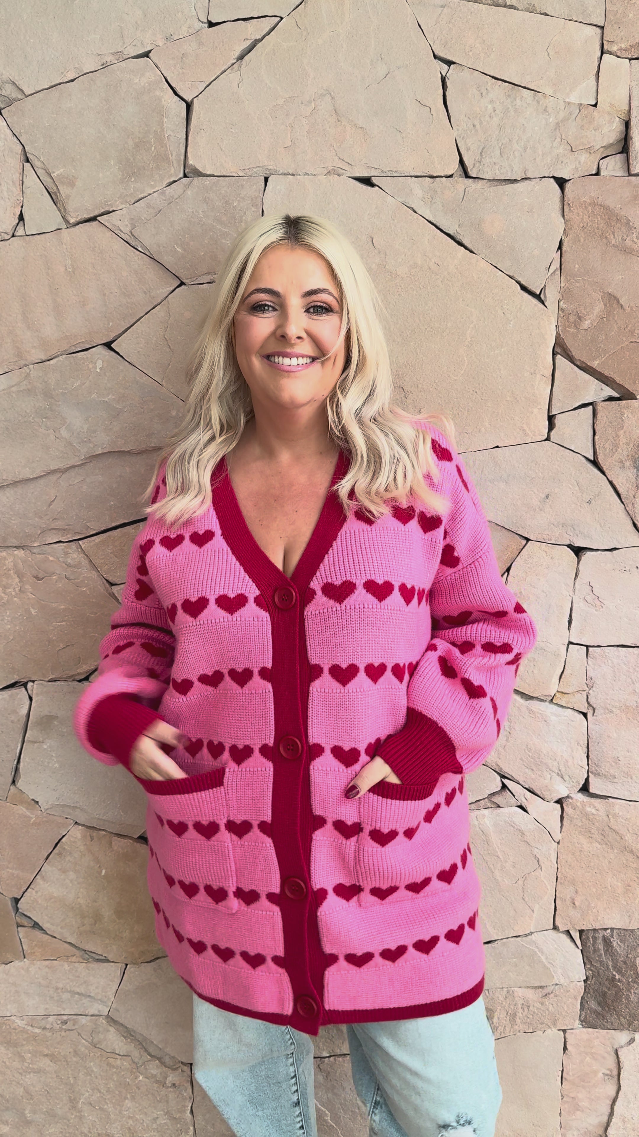 Devon Knit Cardi in Pink/Red Hearts – Proud Poppy Clothing