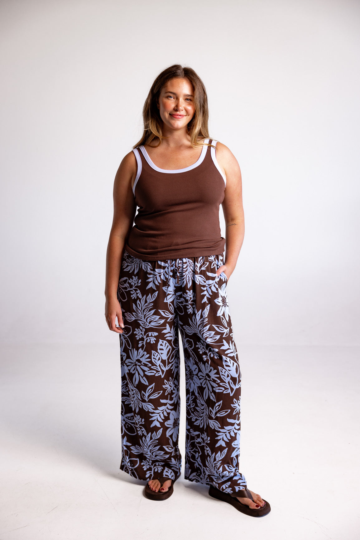 Rue Rib Tank in Chocolate/Blue