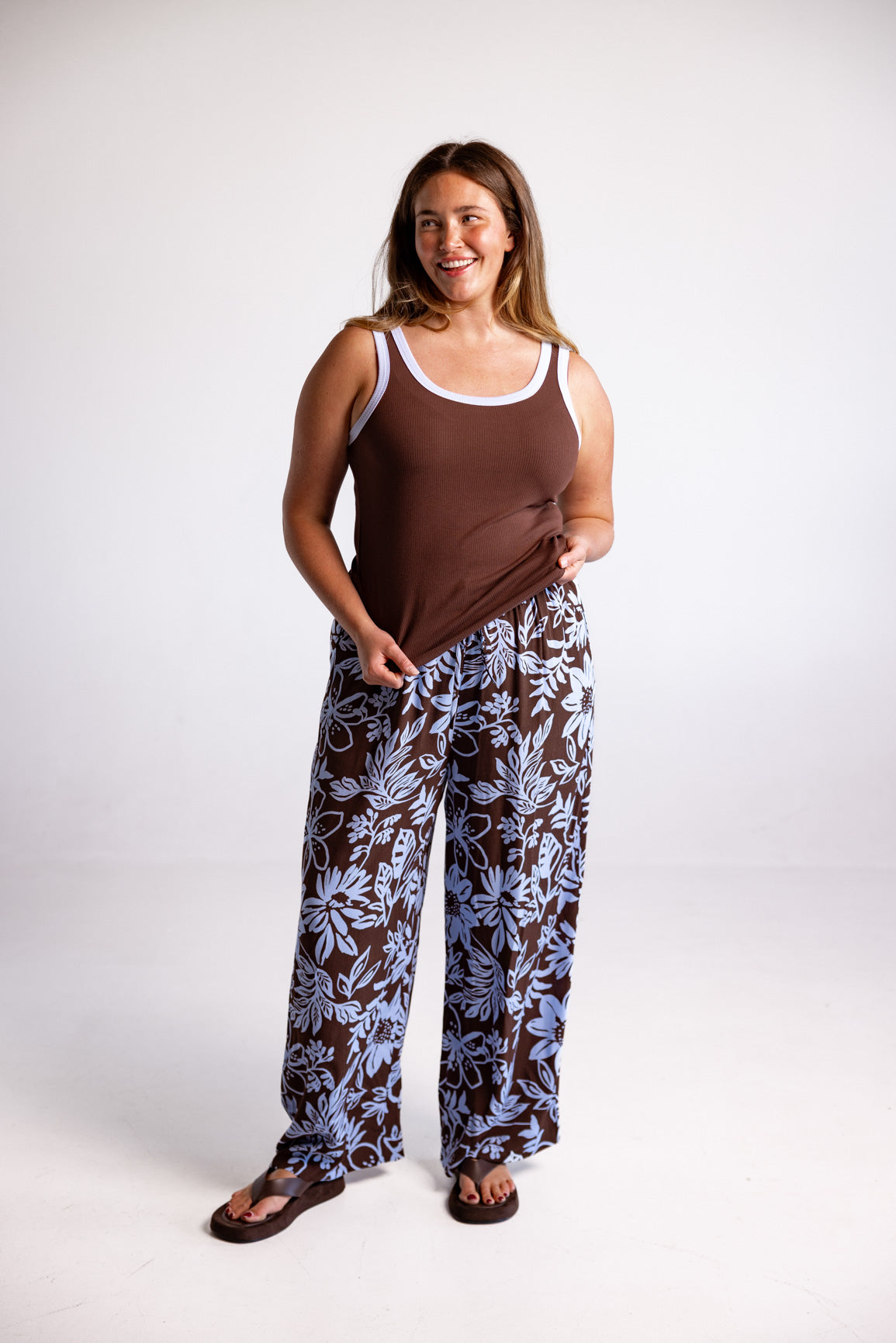 Rue Rib Tank in Chocolate/Blue