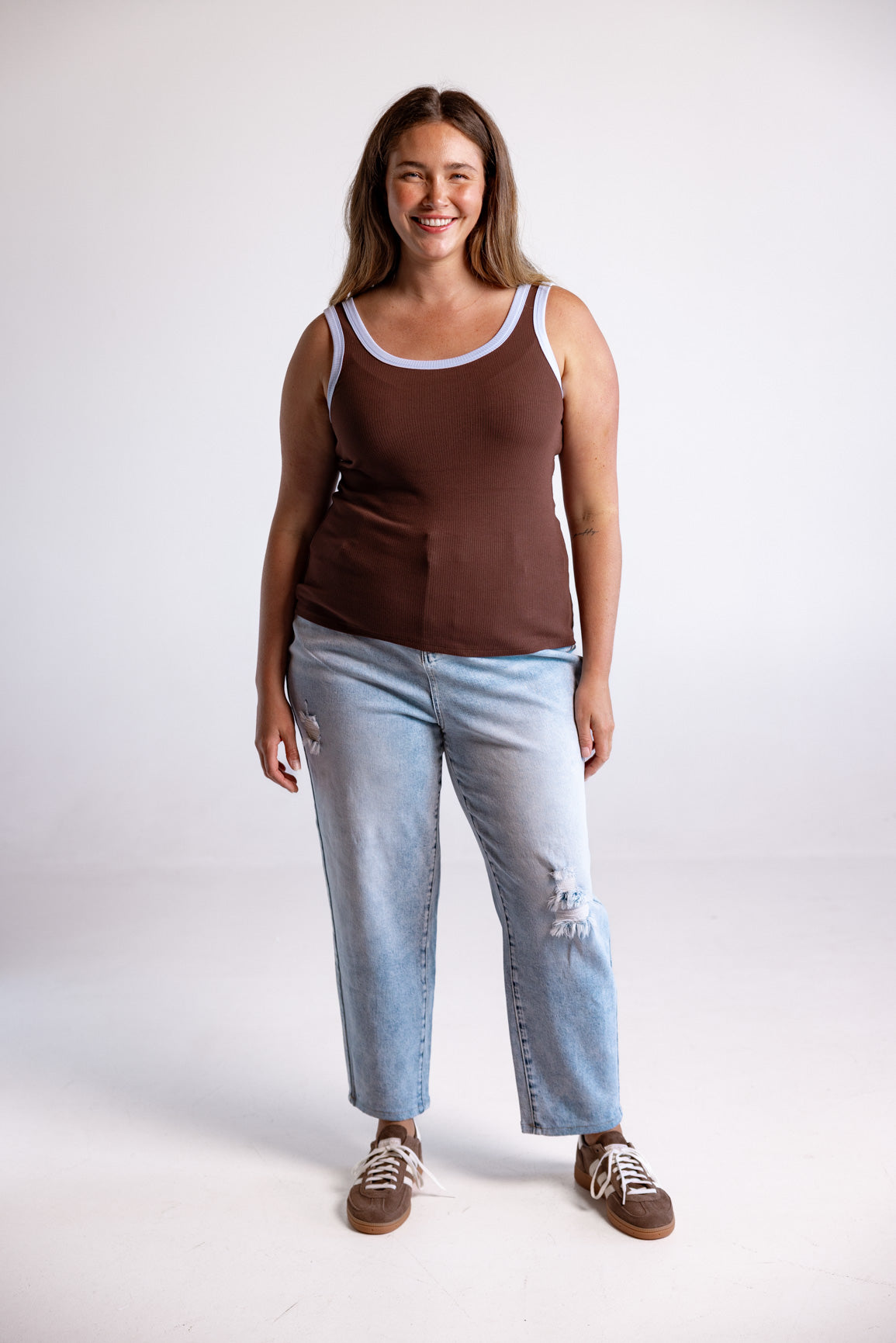 Rue Rib Tank in Chocolate/Blue
