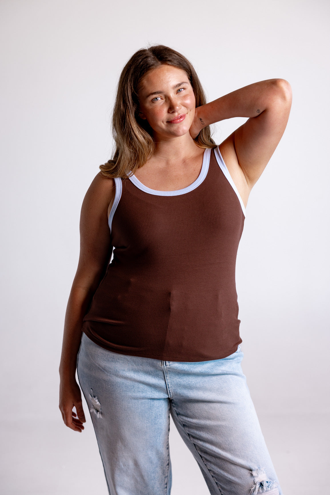 Rue Rib Tank in Chocolate/Blue