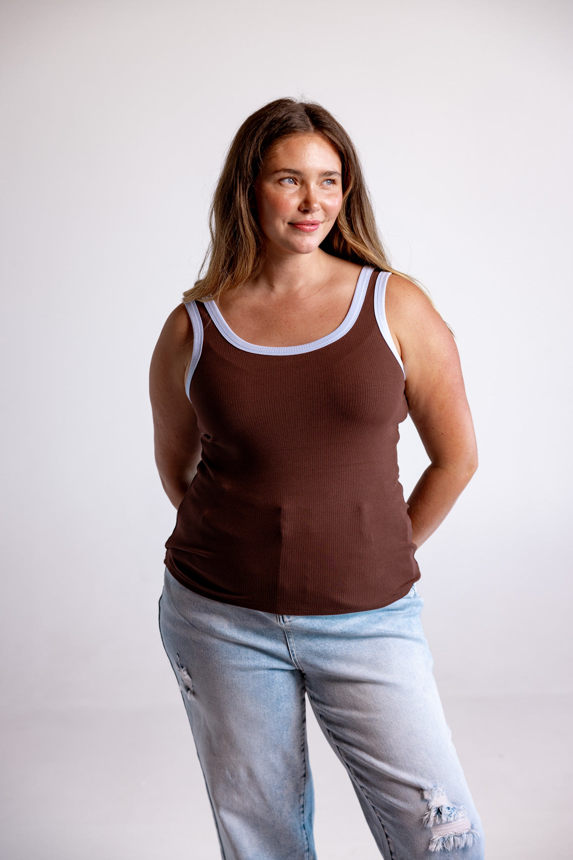 Rue Rib Tank in Chocolate/Blue