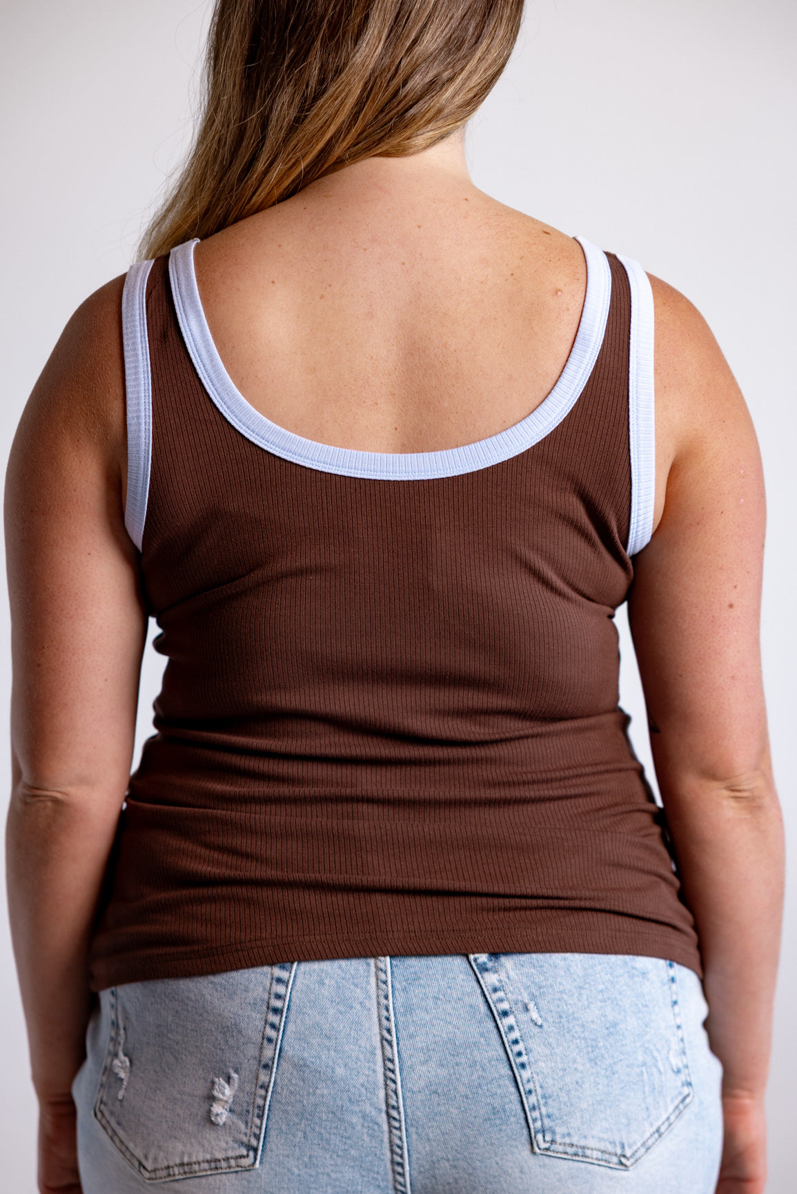 Rue Rib Tank in Chocolate/Blue