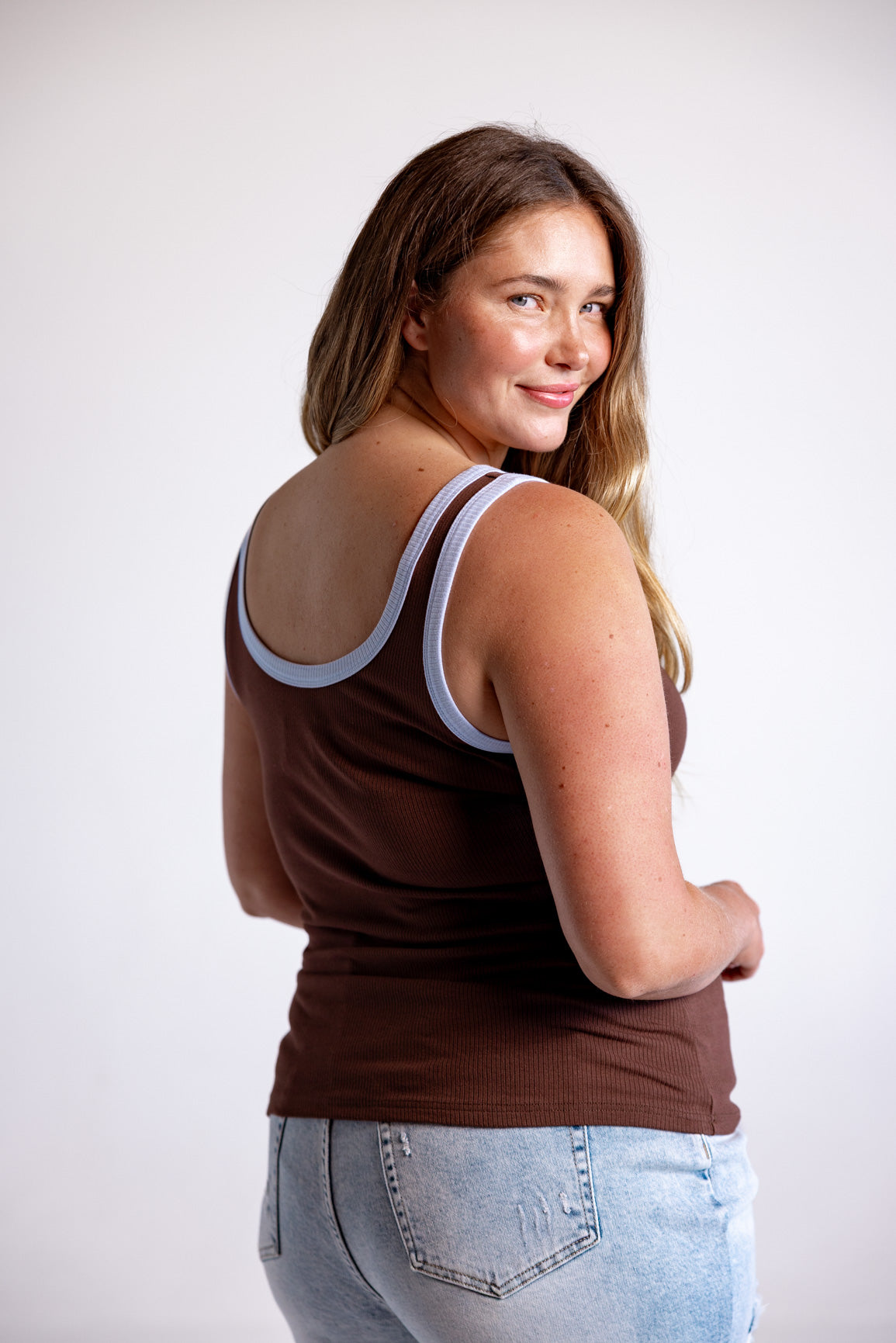 Rue Rib Tank in Chocolate/Blue