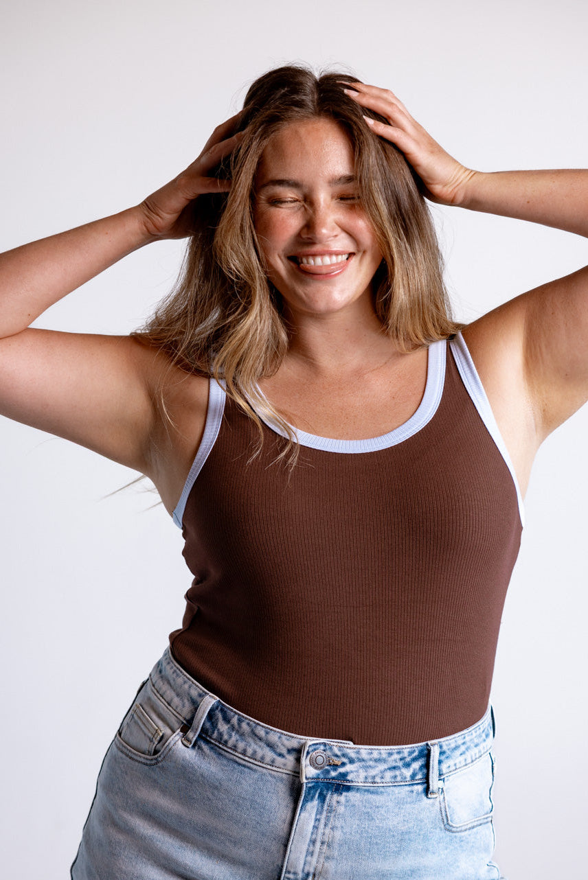 Rue Rib Tank in Chocolate/Blue