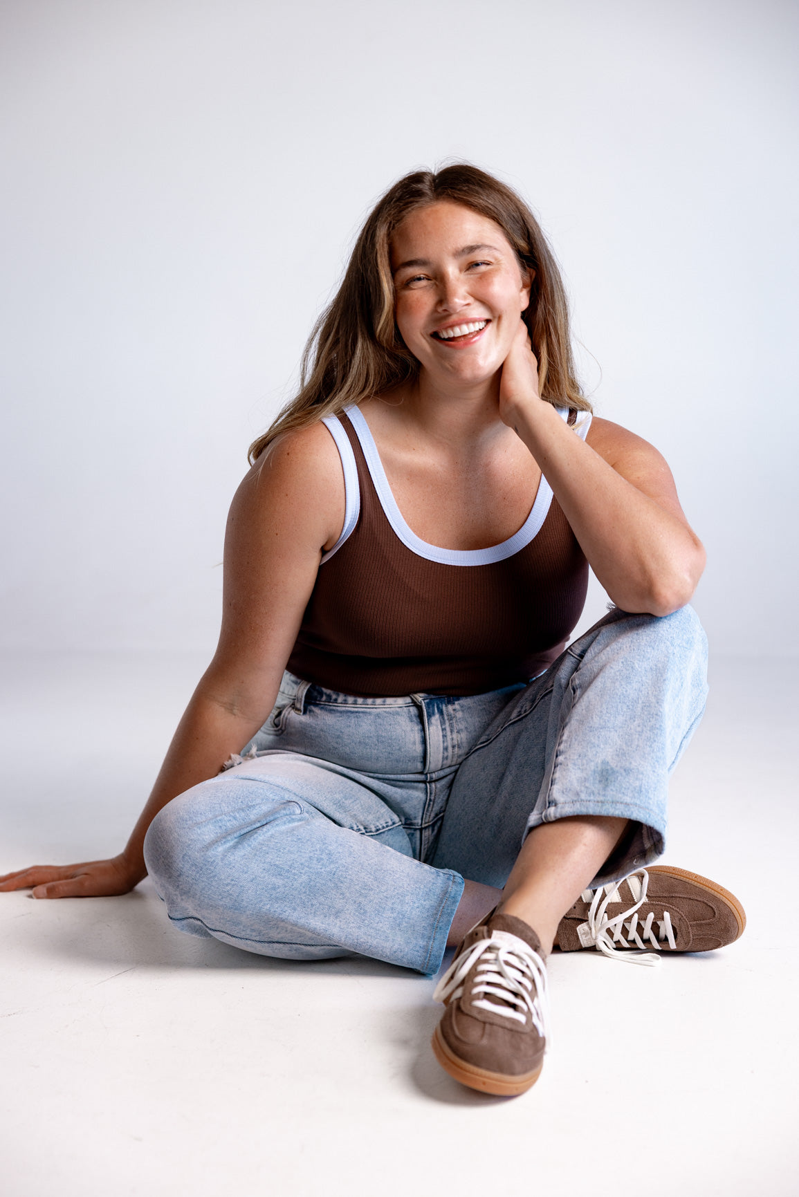 Rue Rib Tank in Chocolate/Blue