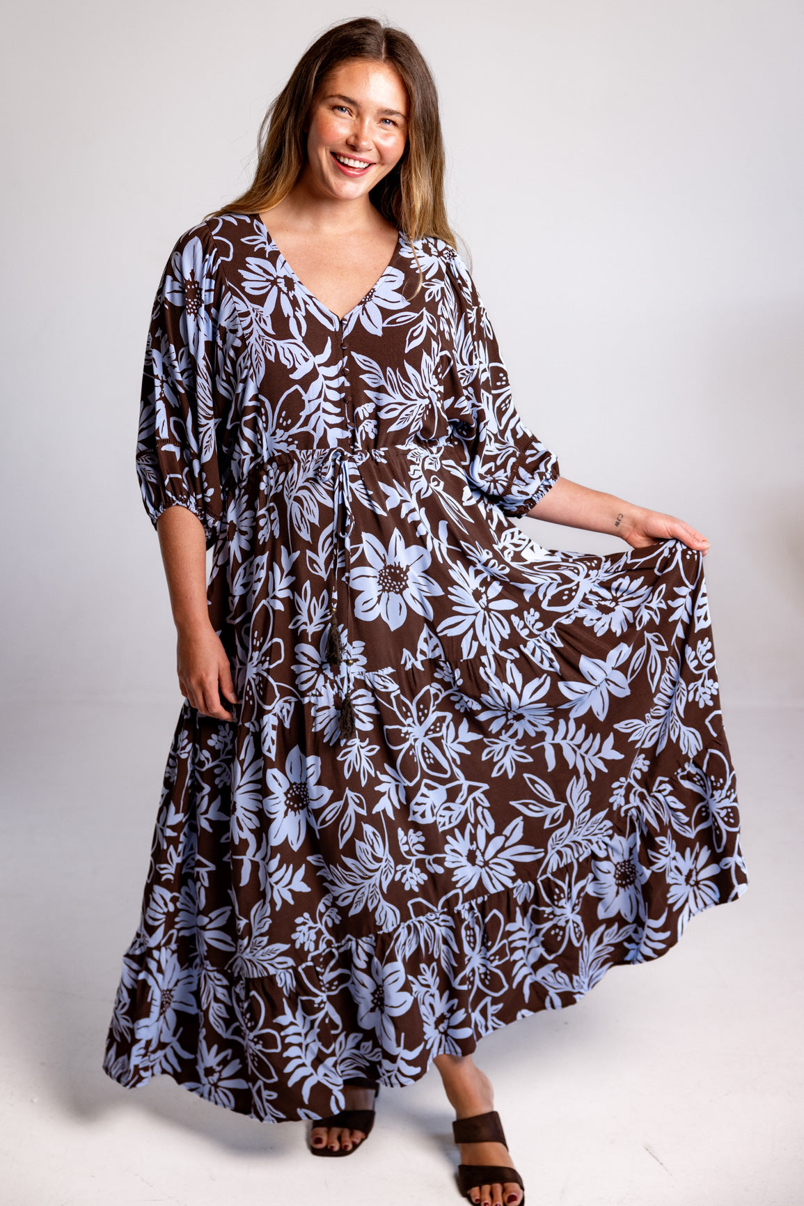 superdown addison maxi dress Addison Maxi Dress in Blue Lani Chocolate – Proud Poppy Clothing