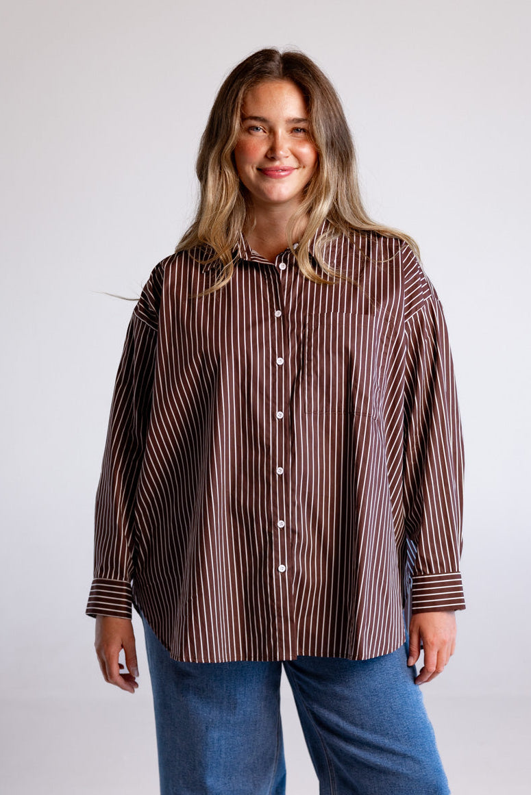Lula Oversized Shirt in Chocolate Stripes