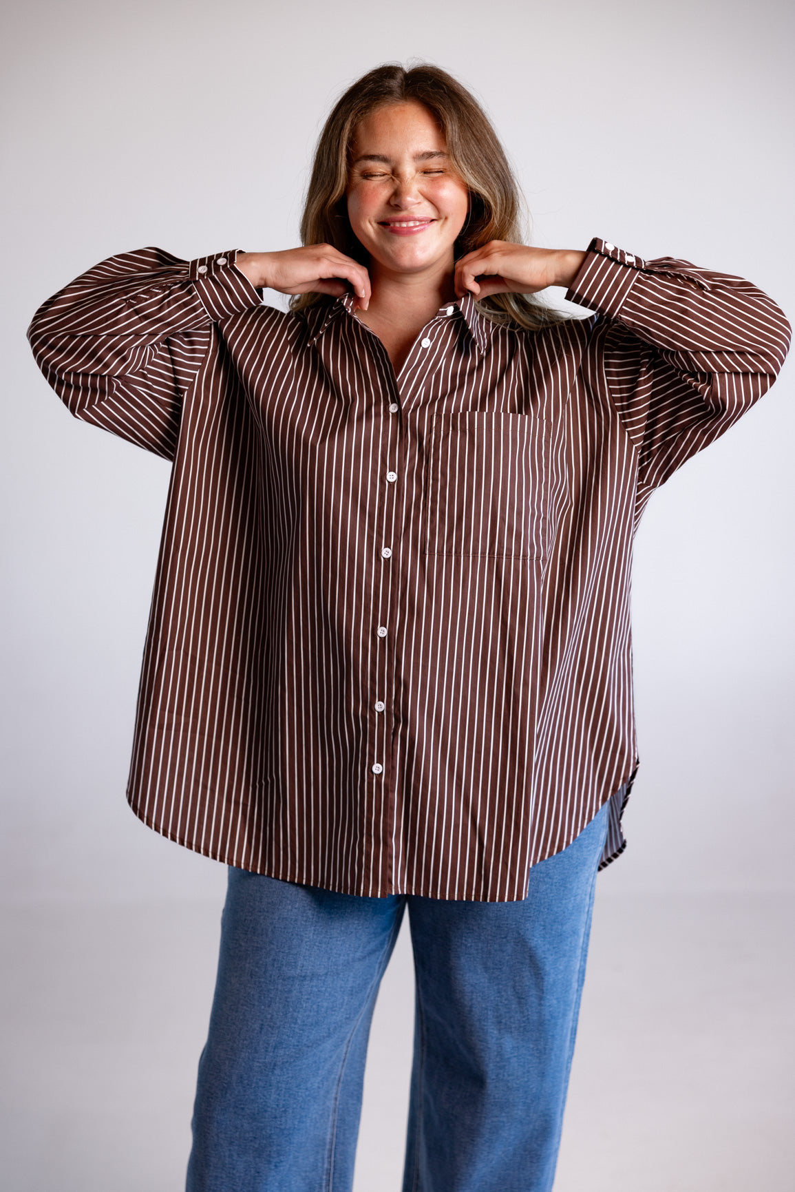 Lula Oversized Shirt in Chocolate Stripes