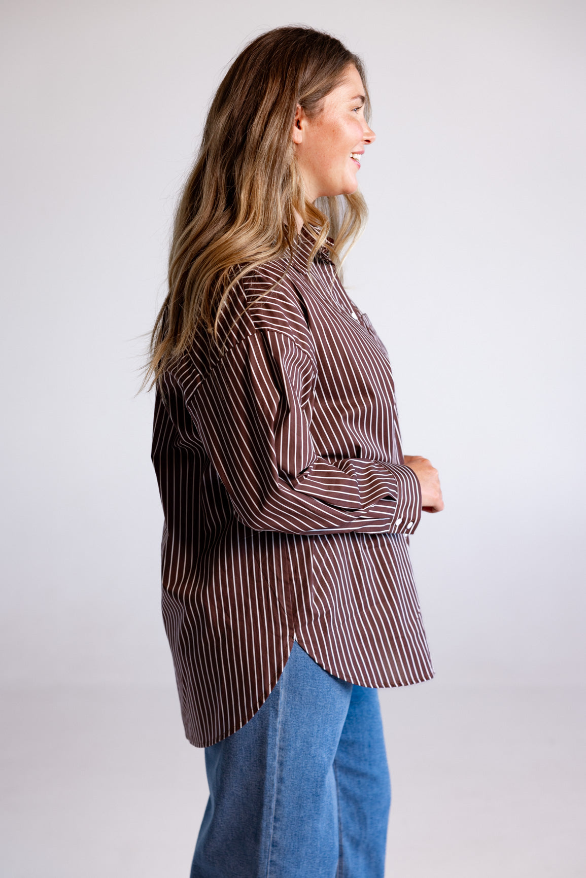 Lula Oversized Shirt in Chocolate Stripes