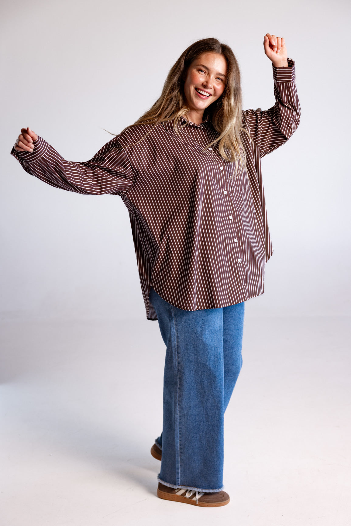 Lula Oversized Shirt in Chocolate Stripes