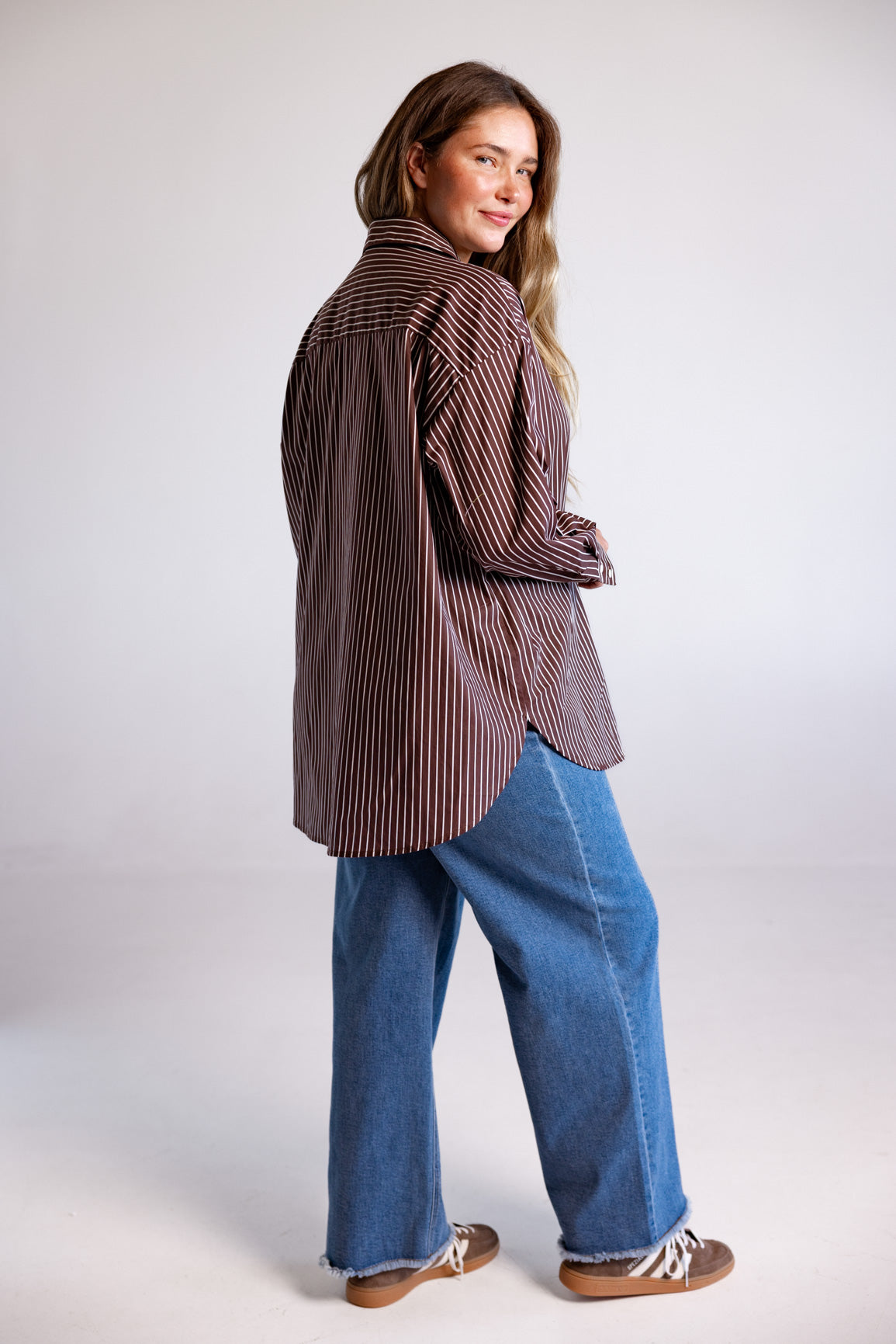 Lula Oversized Shirt in Chocolate Stripes