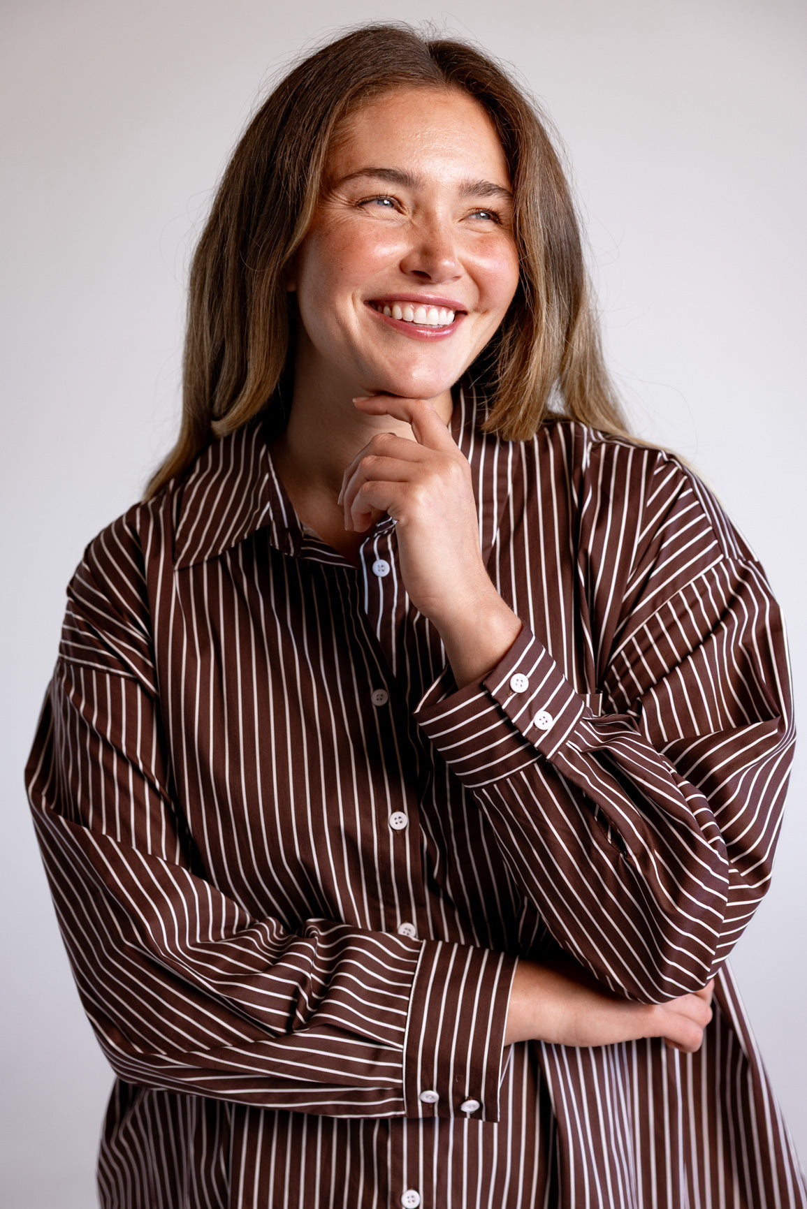 Lula Oversized Shirt in Chocolate Stripes