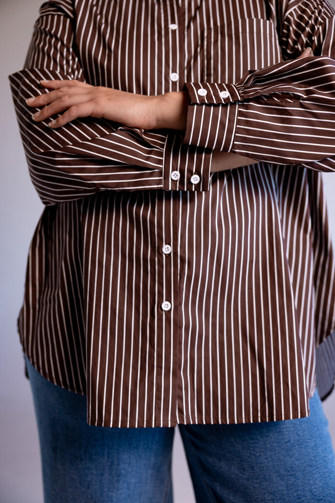 Lula Oversized Shirt in Chocolate Stripes