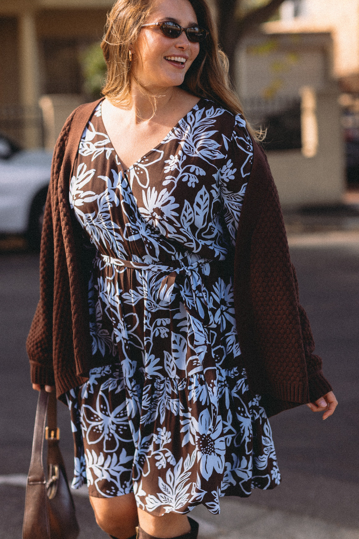 Deni Long Sleeve Dress in Blue Lani Chocolate