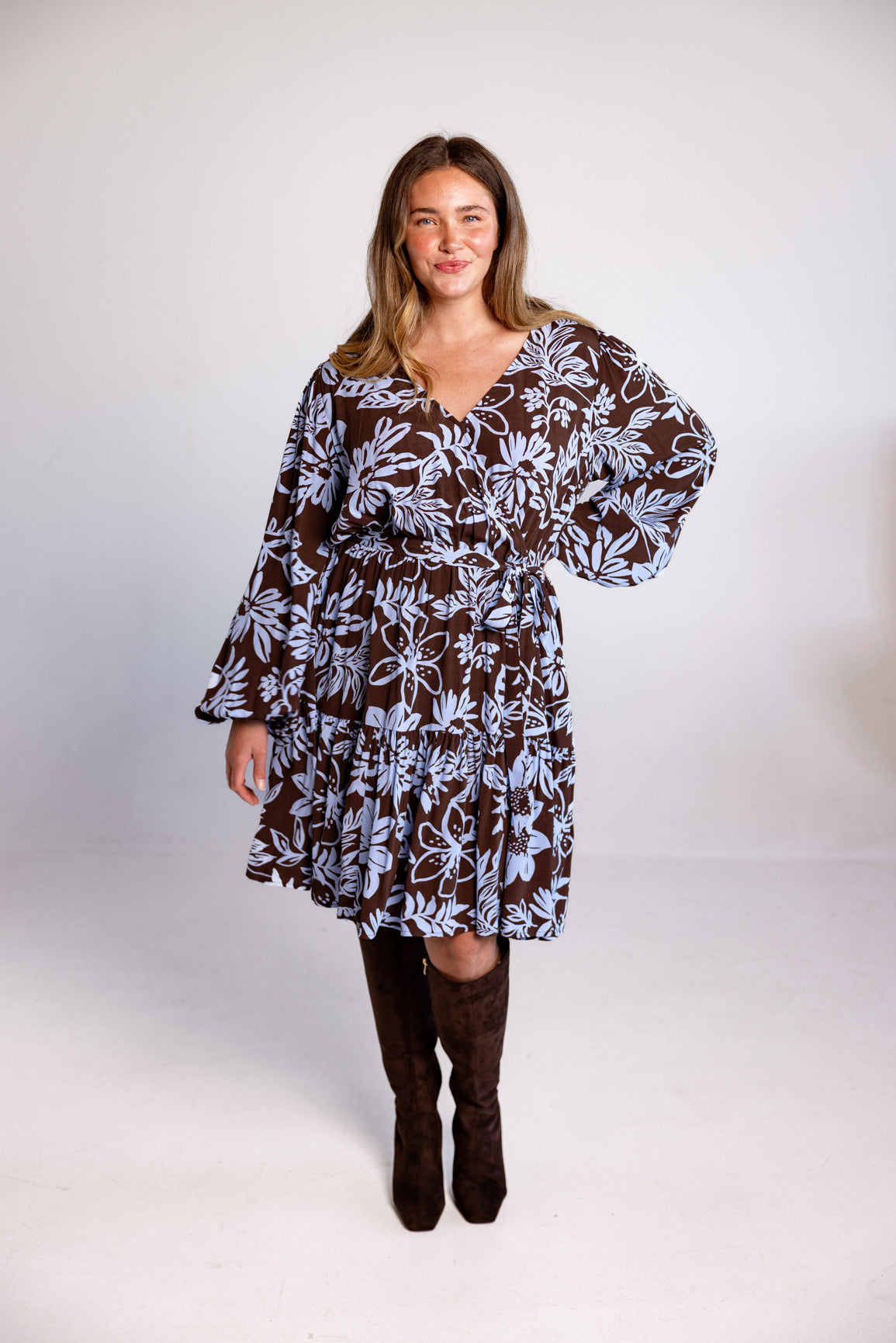 Deni Long Sleeve Dress in Blue Lani Chocolate Proud Poppy Clothing Deni Long Sleeve Dress in Blue Lani Chocolate Proud Poppy Clothing