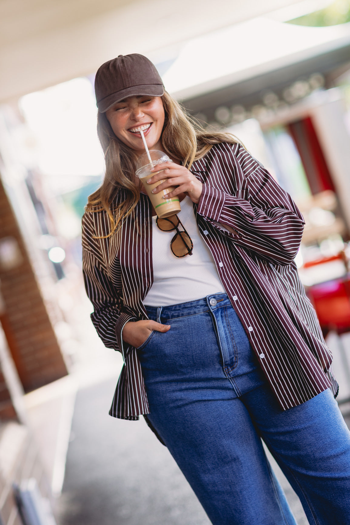 Lula Oversized Shirt in Chocolate Stripes