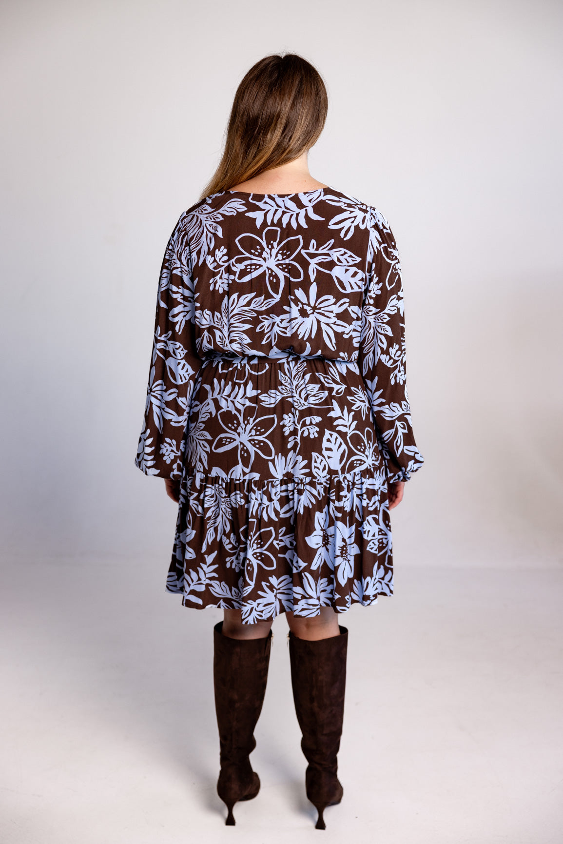 Deni Long Sleeve Dress in Blue Lani Chocolate