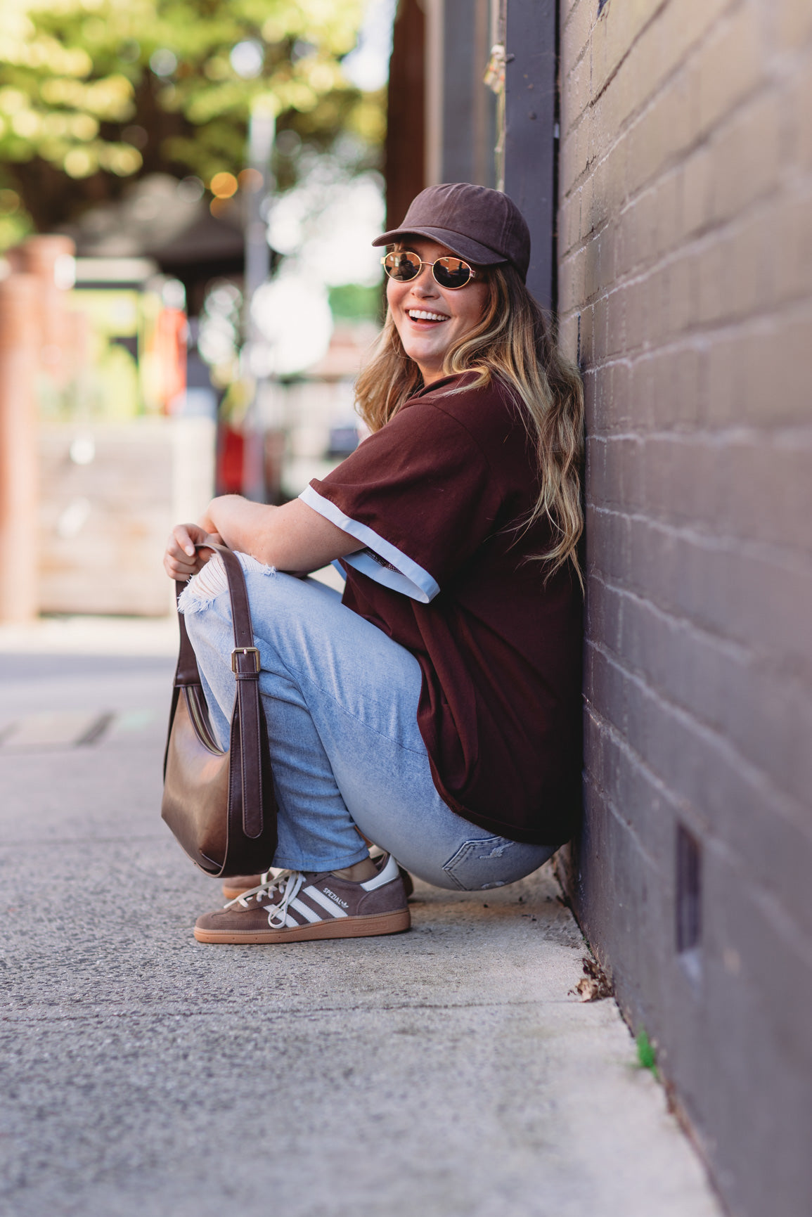 Nikita Heavyweight Cotton Tee in Chocolate Brown & Blue Contrast