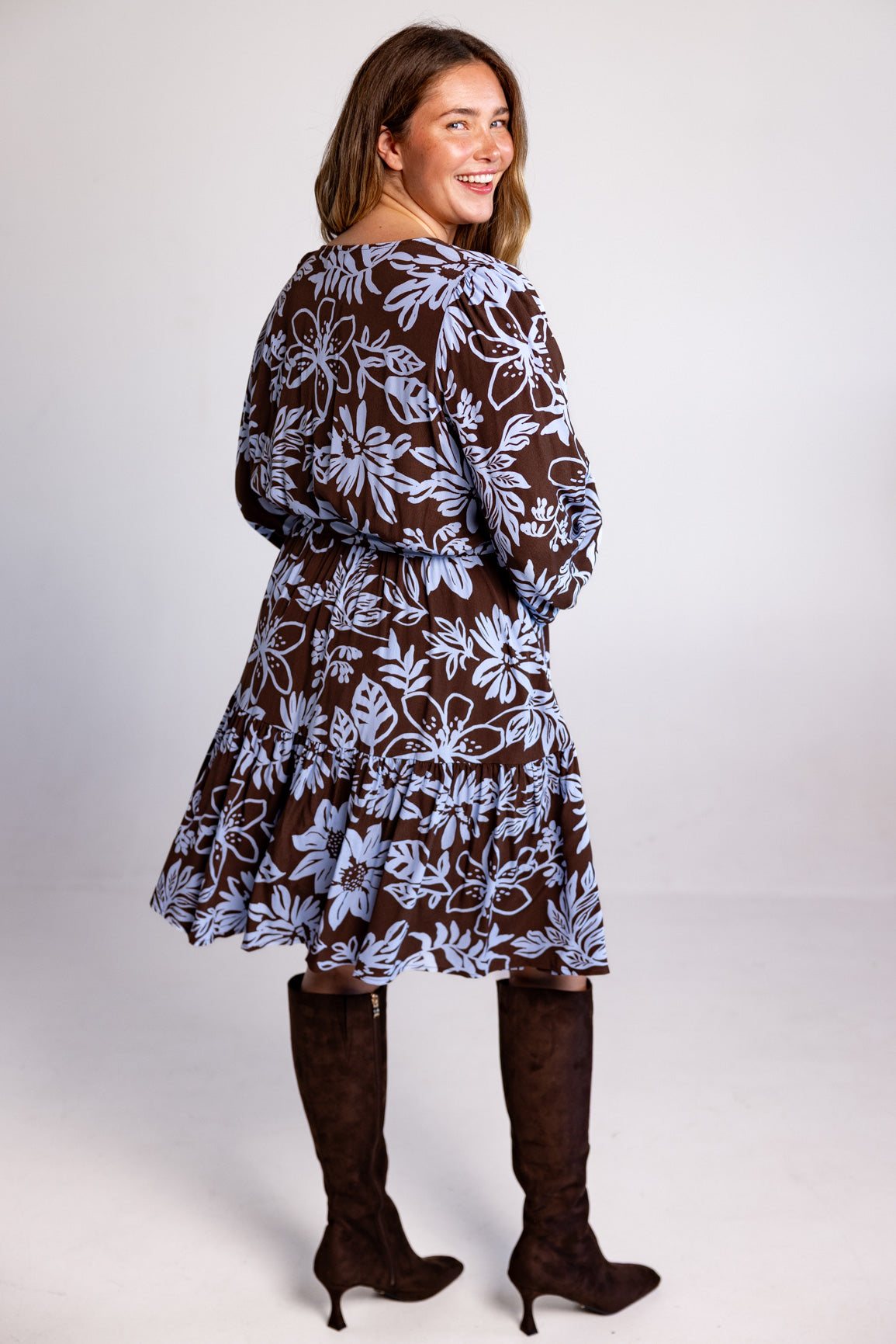 blue and brown long sleeve dress Blue and Brown Dress XLarge main image 1