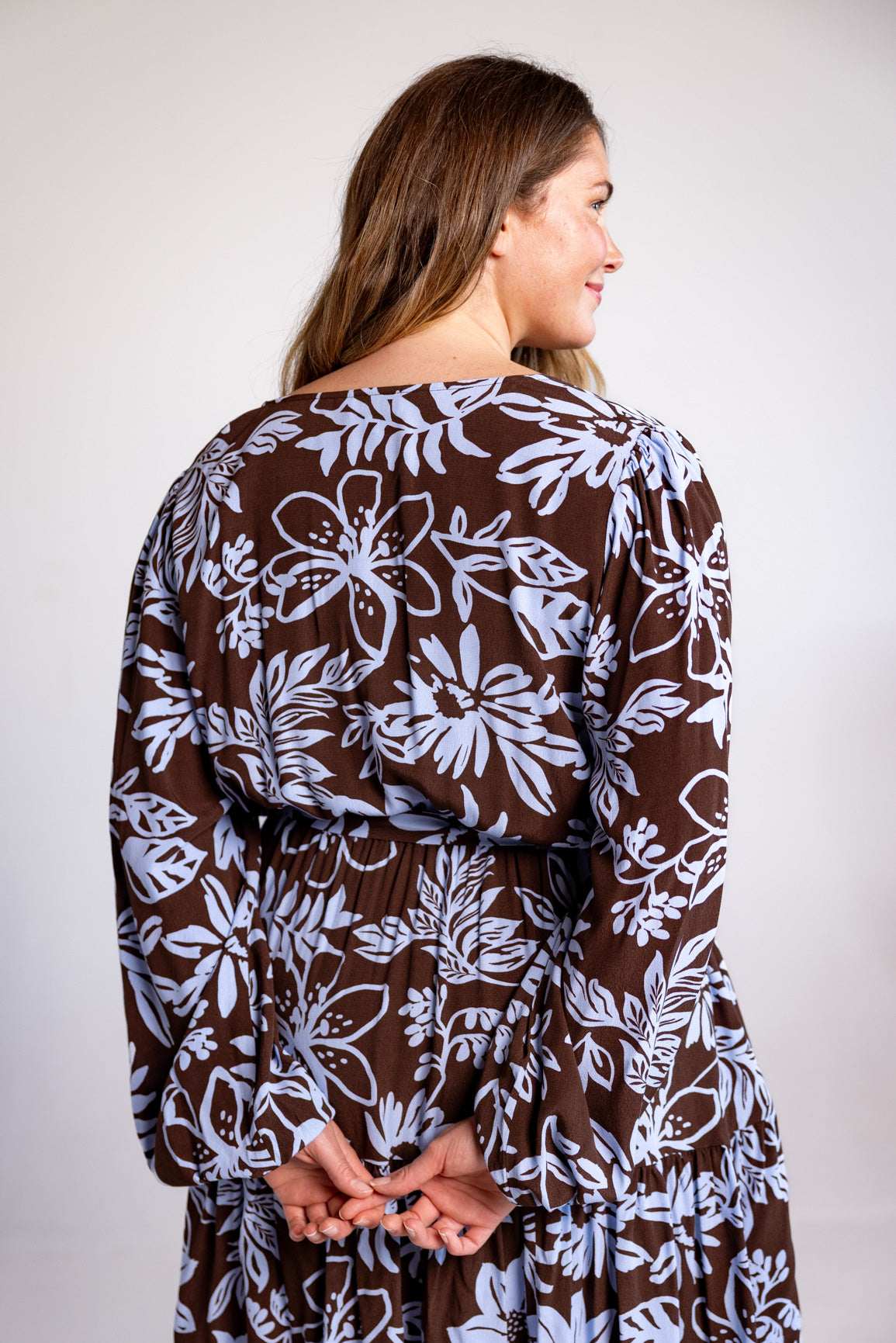 Deni Long Sleeve Dress in Blue Lani Chocolate
