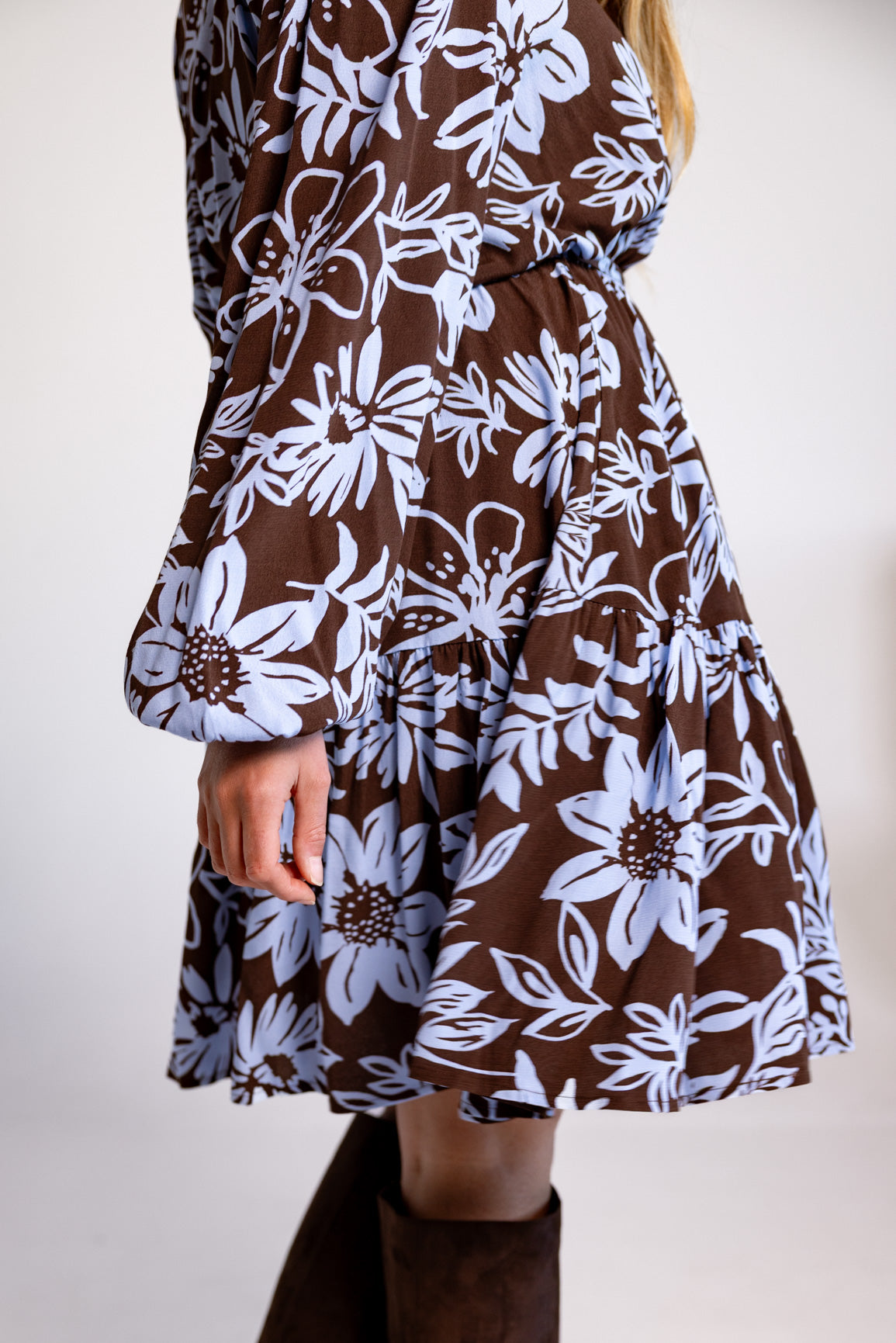 Deni Long Sleeve Dress in Blue Lani Chocolate