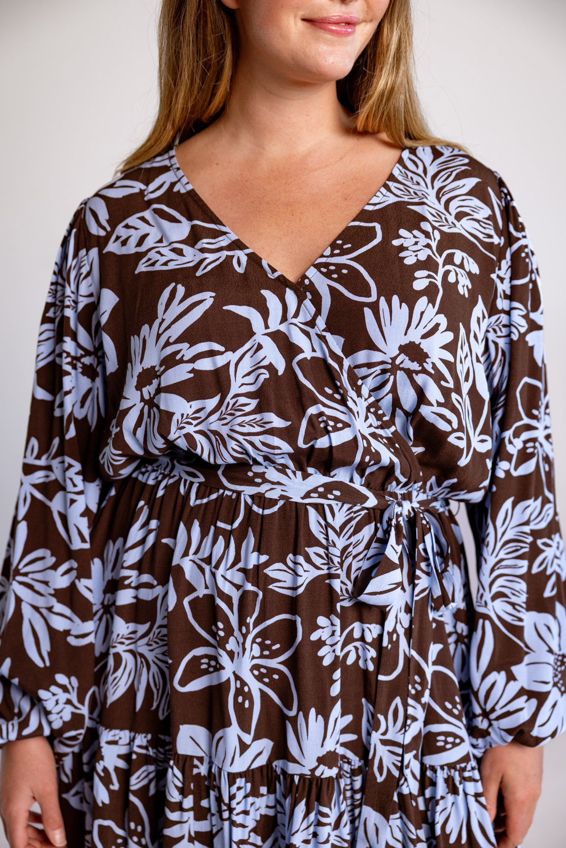 Deni Long Sleeve Dress in Blue Lani Chocolate