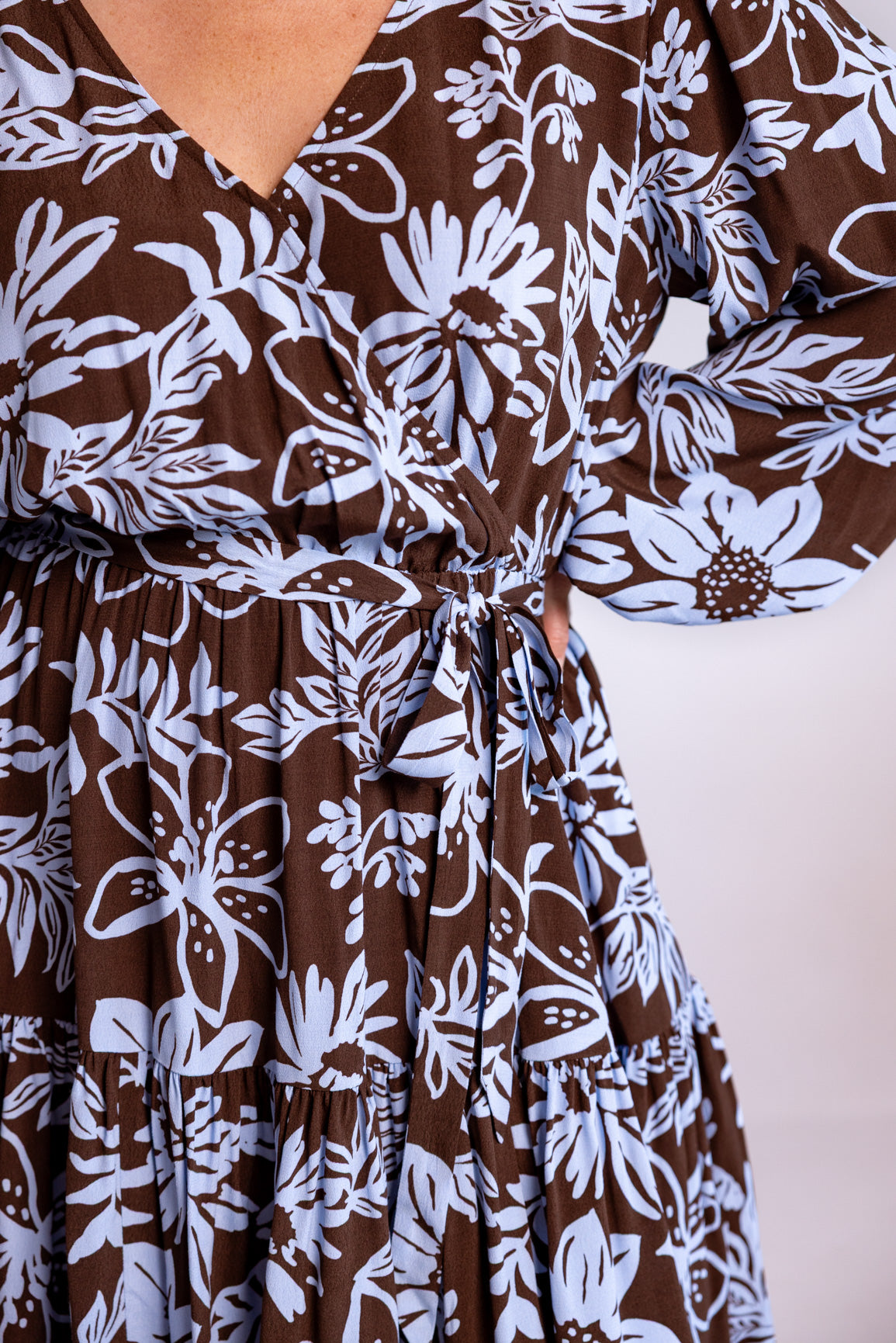 Deni Long Sleeve Dress in Blue Lani Chocolate