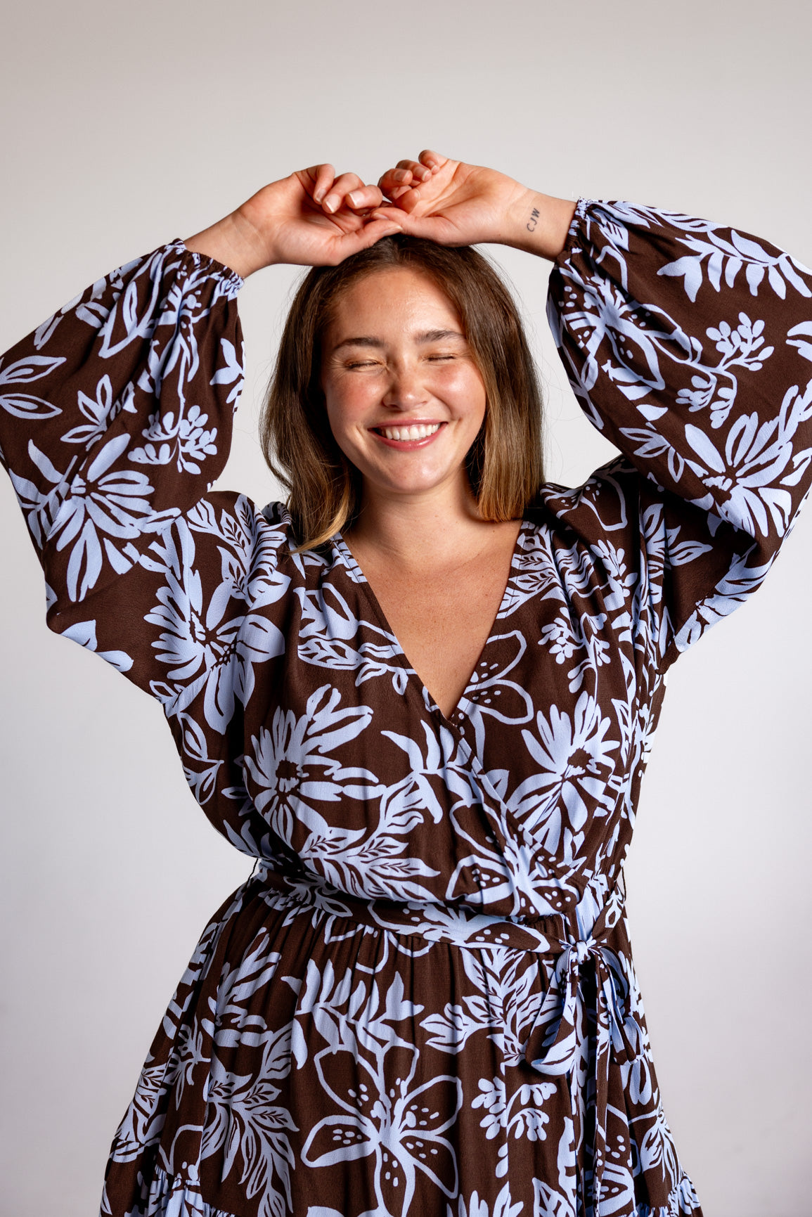 Deni Long Sleeve Dress in Blue Lani Chocolate