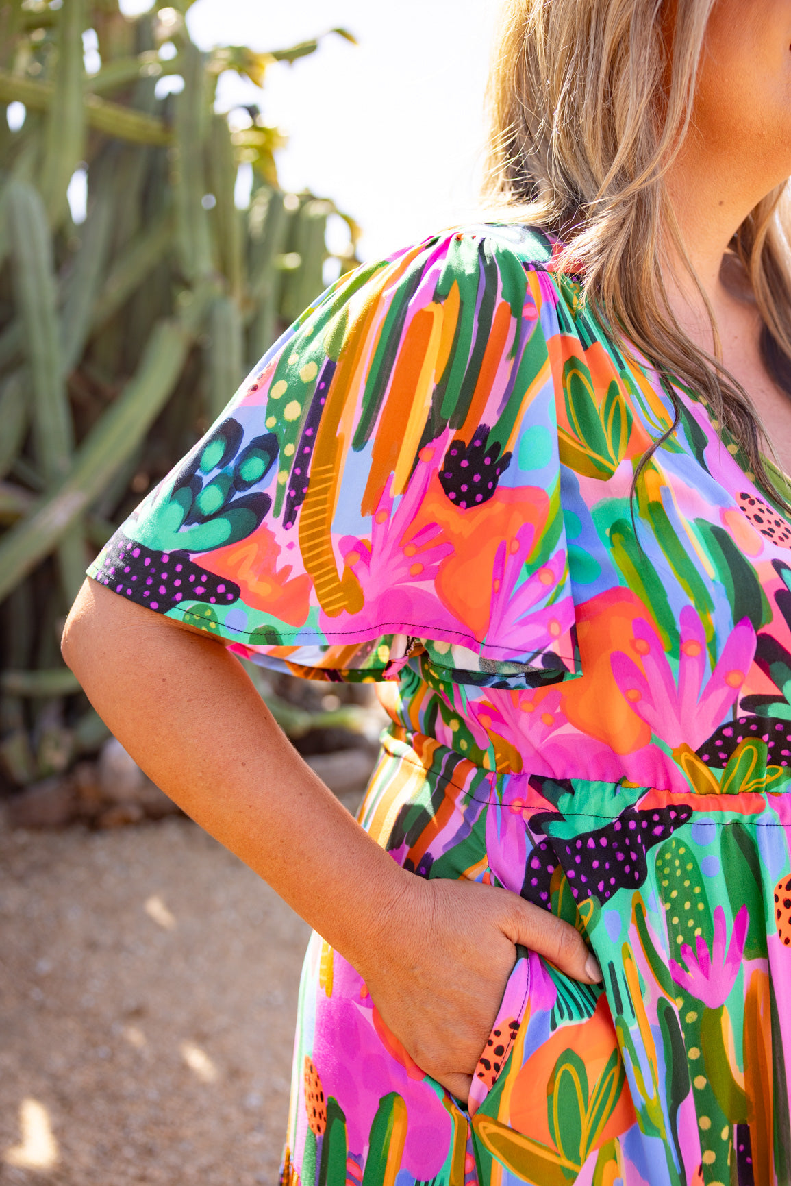 Bonnie Dress in Neon Cactus Country by Deb McNaughton