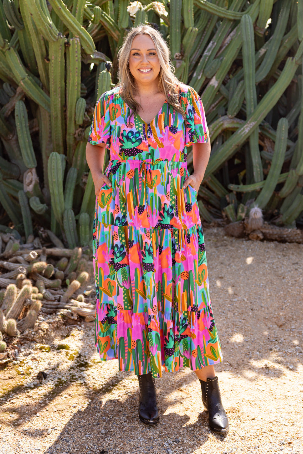 Bonnie Dress in Neon Cactus Country by Deb McNaughton