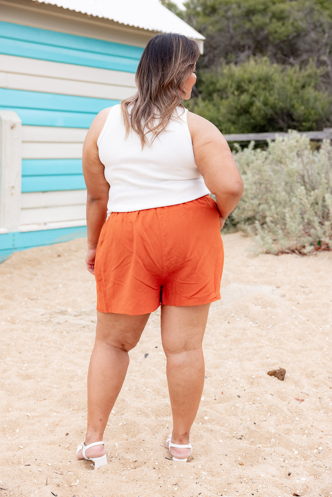 Harlow Linen Blend Shorts in Rust